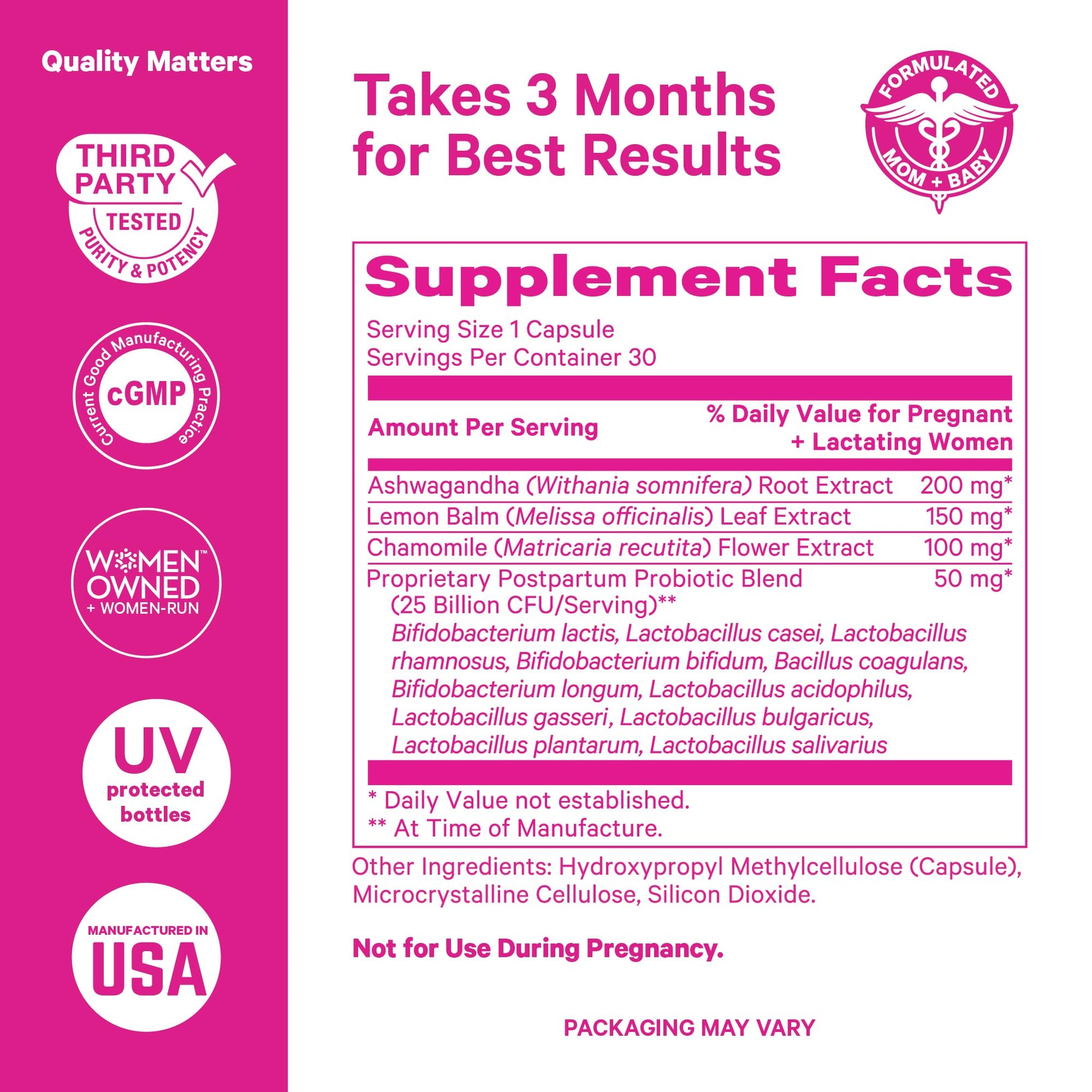 Pink Stork Probiotics for Postnatal Women - 30 Billion CFUS with Ashwagandha and Chamomile, Postpartum Essentials for Hormone Balance, Mood Support, Gut Health, Digestive Wellness, 30 Capsules Pink Stork buy supplements canada