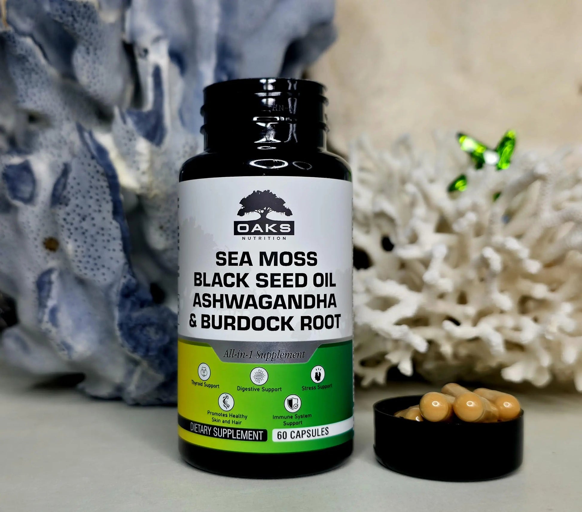 Oaks Nutrition Premium 15-in-1 Sea Moss Multivitamin with Black Seed Oil, Ashwagandha, Turmeric, Bladderwrack, Burdock, Elderberry Oaks Nutrition buy supplements canada