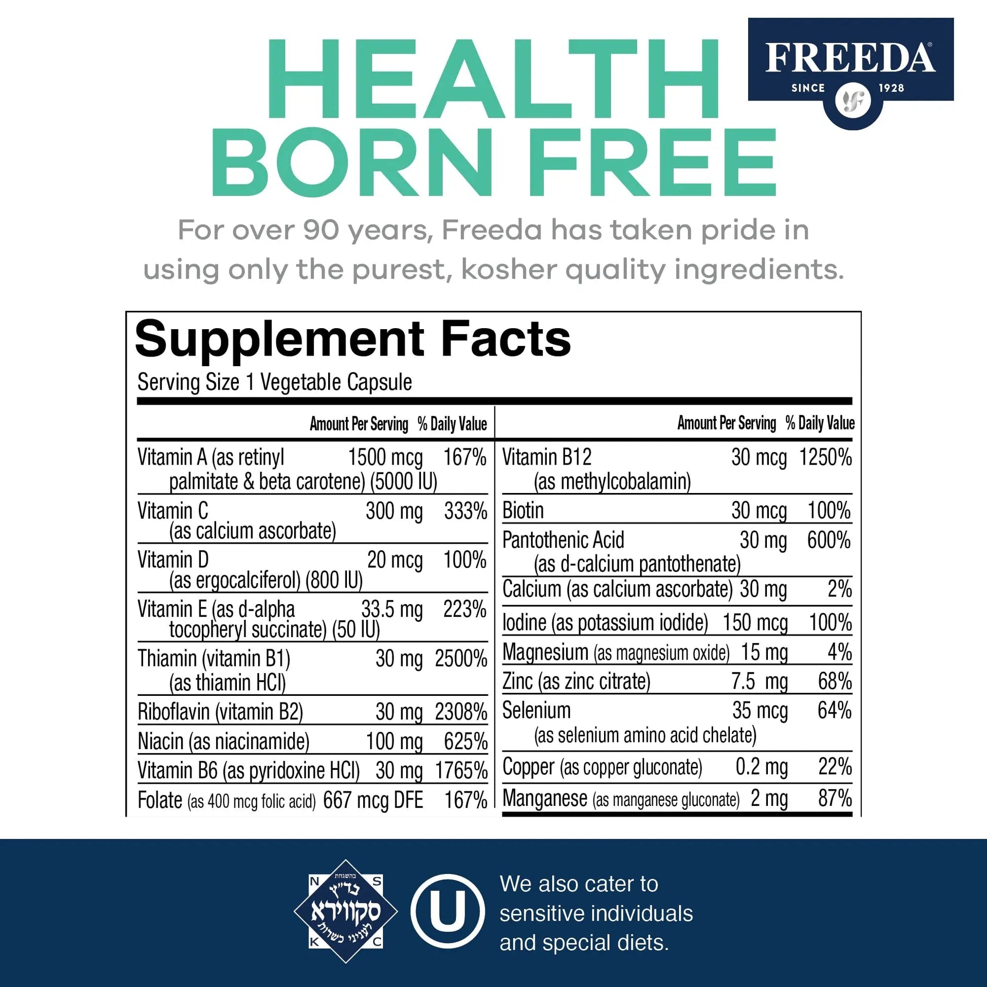 FREEDA One Daily Multivitamin Without Iron – Quintabs-M Iron-Free – Kosher, Balanced Multivitamin Supplements for Adults FREEDA buy supplements canada