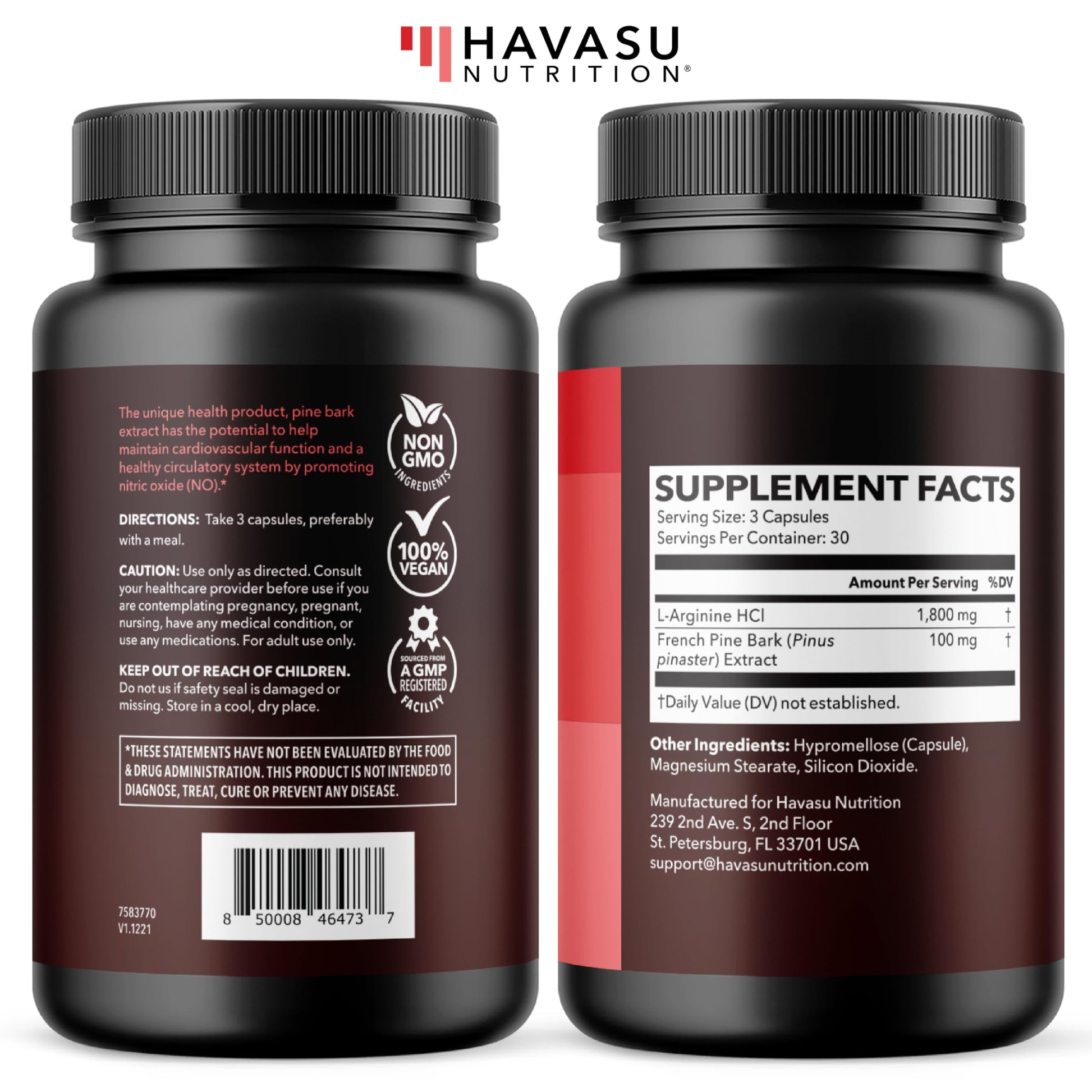 L-Arginine 1800mg and Pine Bark Extract 100mg - Nitric Oxide Supplement for Men - Performance Supplement for Men's Health - 90 Count - Endurance, Recovery Support HAVASU NUTRITION buy supplements canada