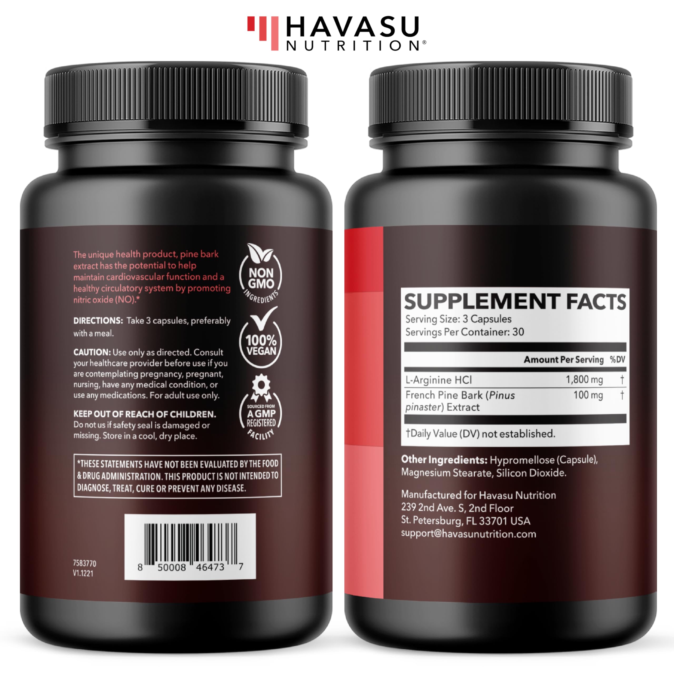 L-Arginine 1800mg and Pine Bark Extract 100mg - Nitric Oxide Supplement for Men - Performance Supplement for Men's Health - 90 Count - Endurance, Recovery Support HAVASU NUTRITION buy supplements canada