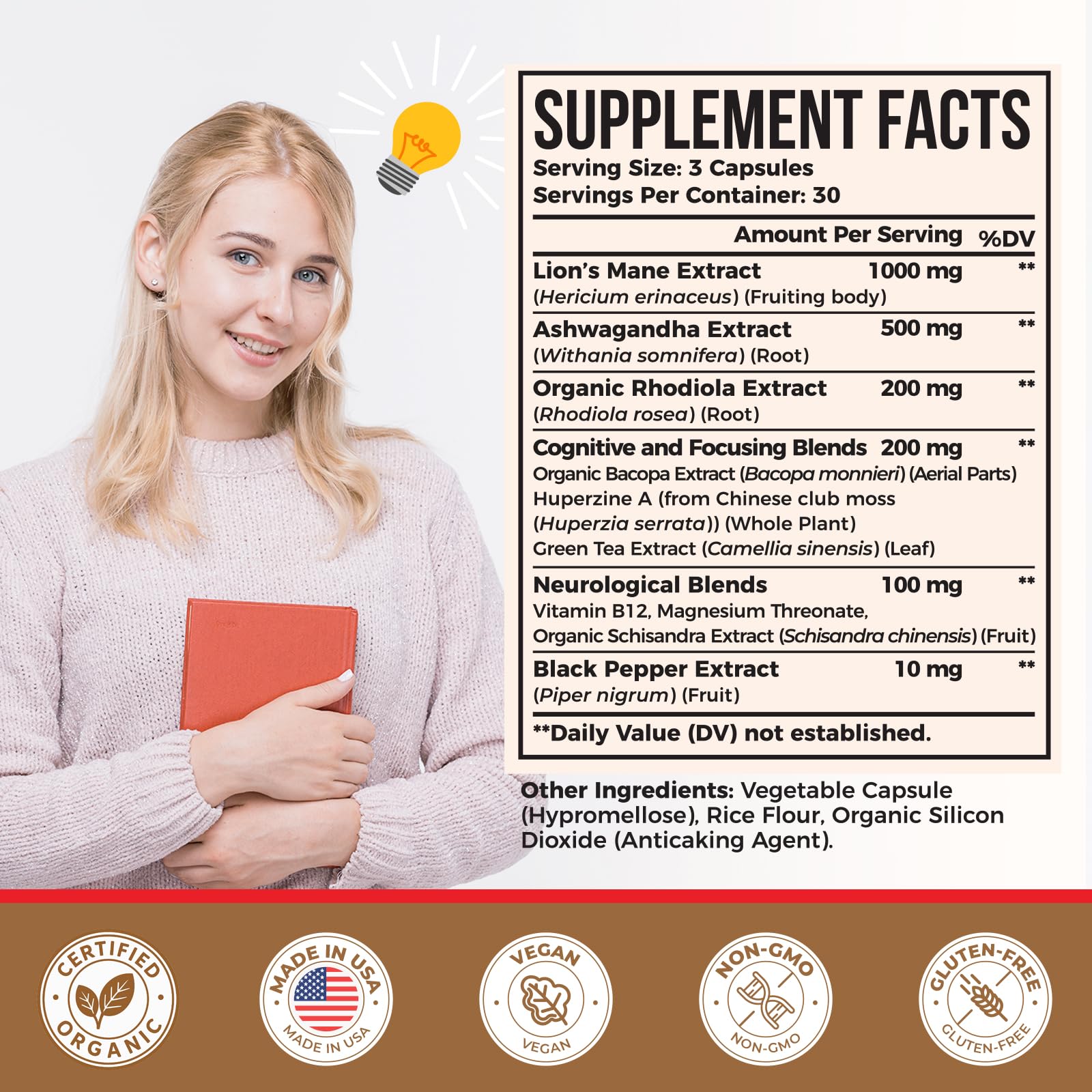 Ashwagandha & Lions Mane Supplements Capsules, Brain Supplements for Memory and Focus, Ashwagandha with Rhodiola Rosea for Cognitive, Immune Support, Cortisol Supplements for Women, 90 Capsules Zylvrax buy supplements canada