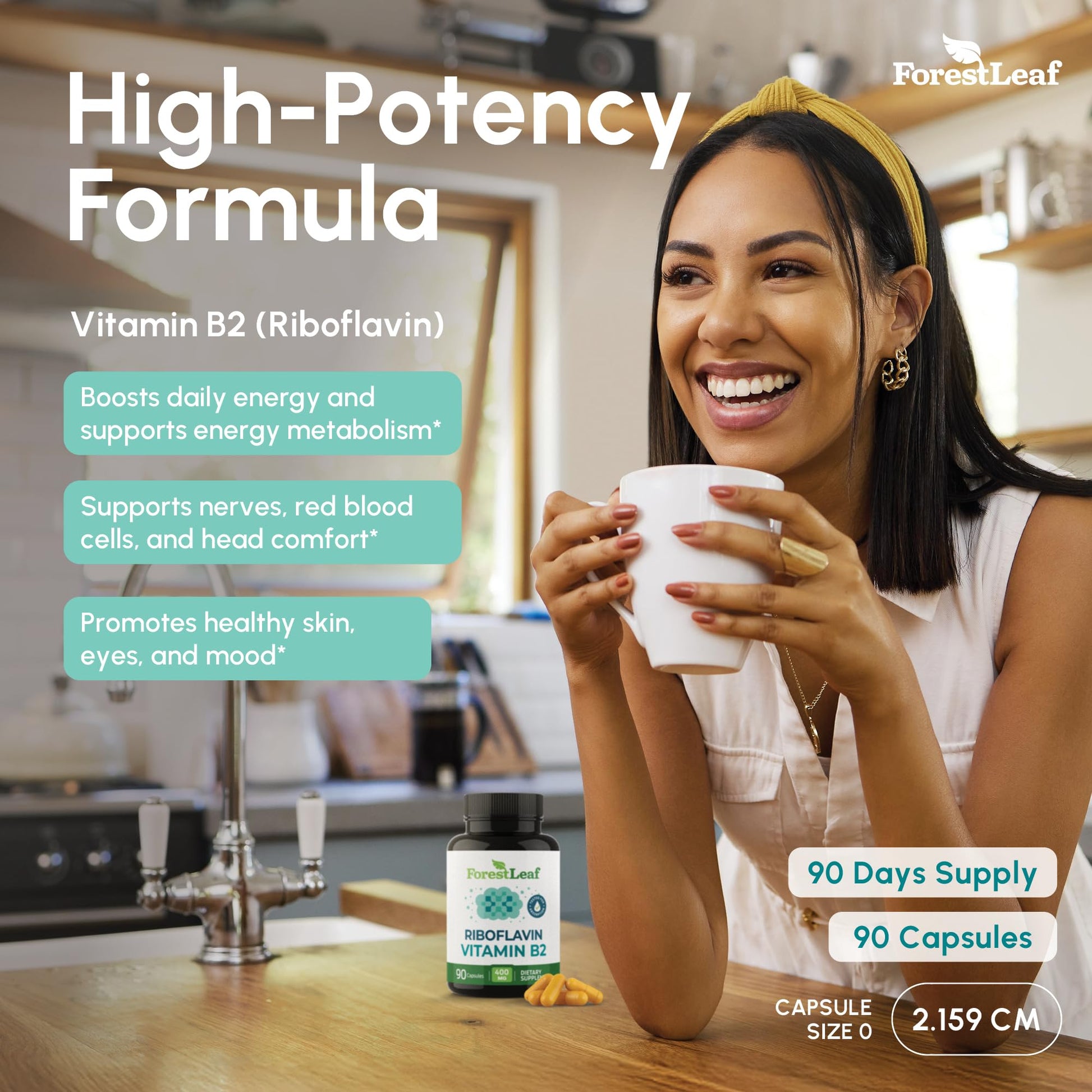 ForestLeaf Vitamin B2 Riboflavin 400mg - Energy, Skin & Cellular Health Supplement - Nervous System Support - Vitamin B 2 VIT B - Non-GMO & Gluten Free ForestLeaf buy supplements canada