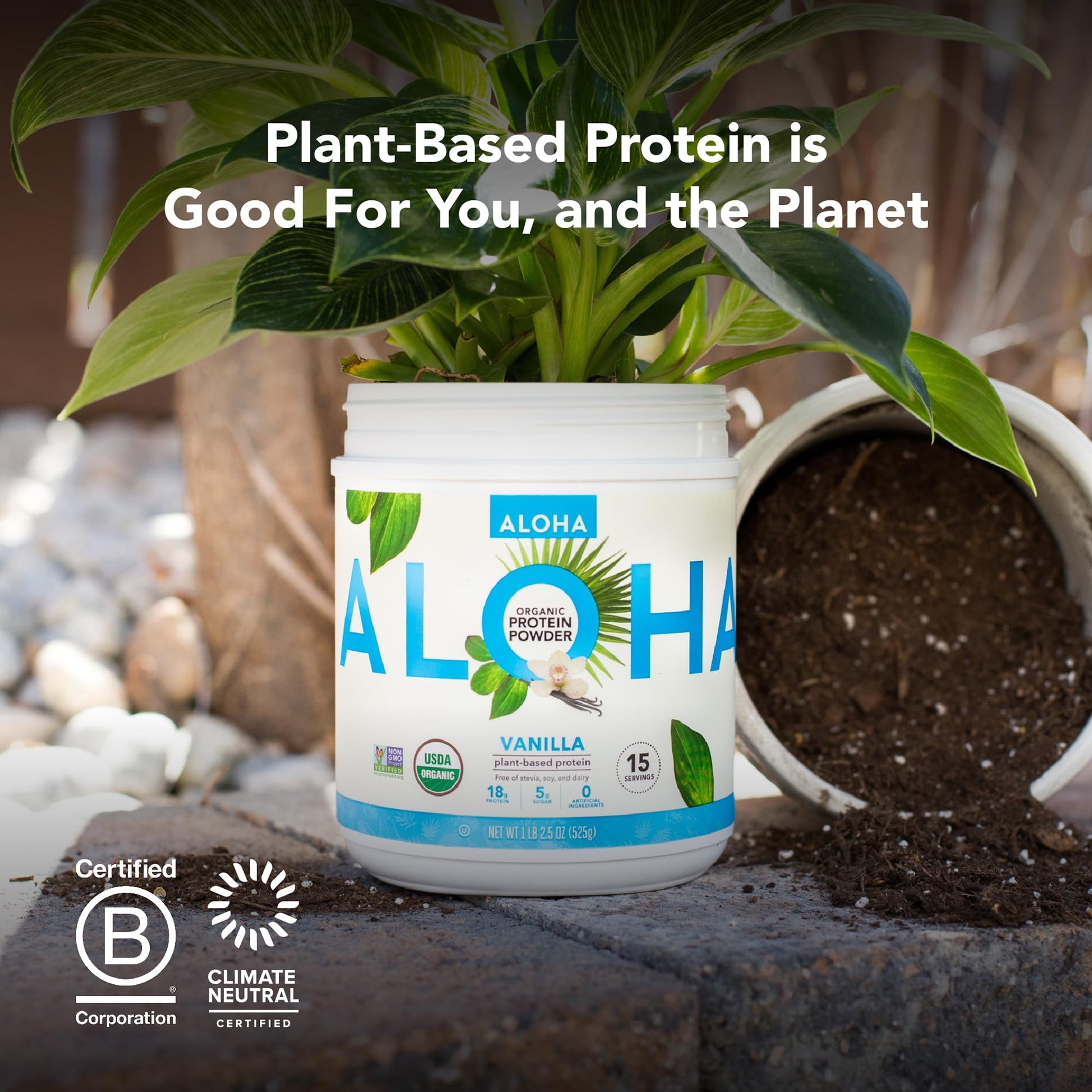 ALOHA Organic Plant Based Protein Powder, Stevia Free, Vanilla, 19.6 oz, 15 Servings PACKAGING MAY VARY ALOHA buy supplements canada