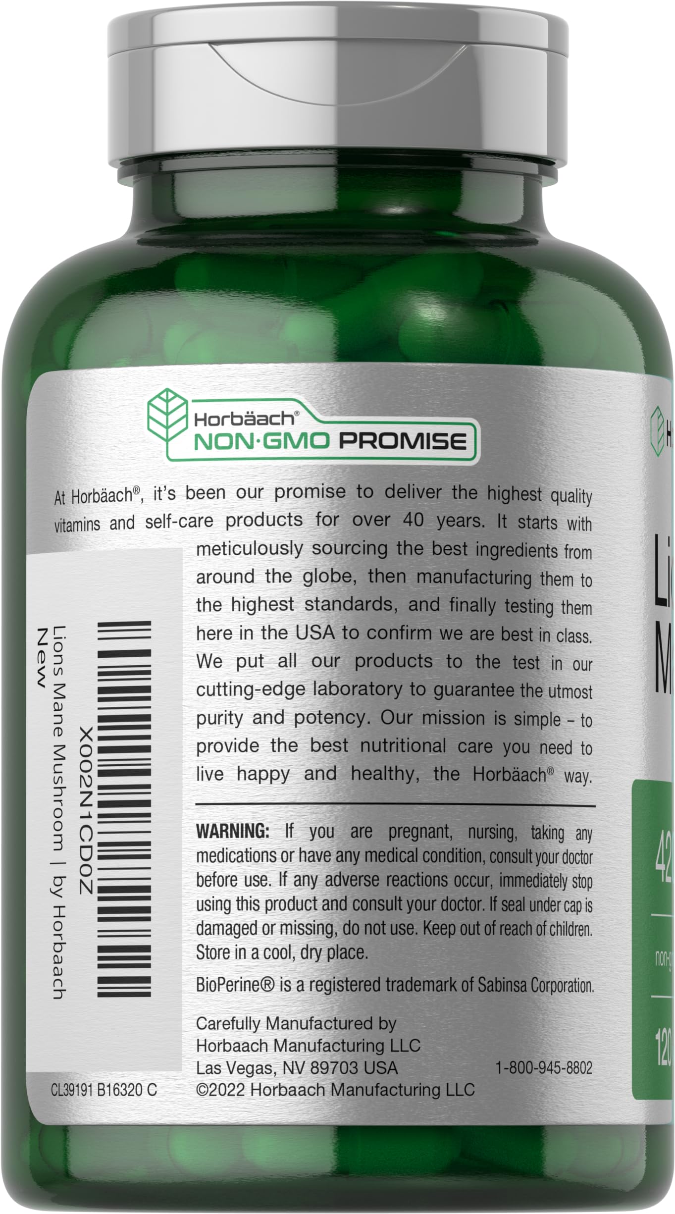Horbäach Lions Mane Mushroom Extract | 4200mg | 120 Capsules | Vegetarian Horbäach buy supplements canada
