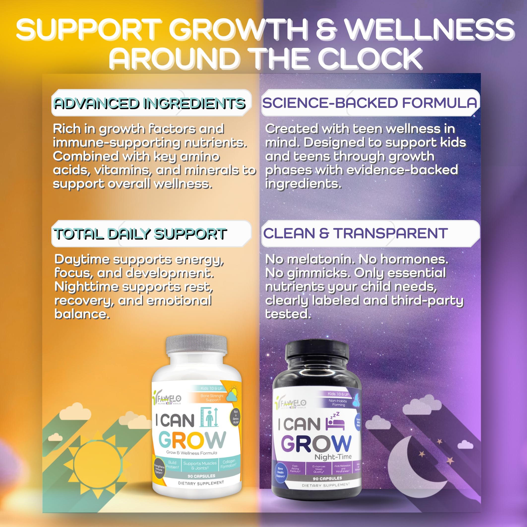 Fawelo I Can Grow (2 Pack) - for Kids 10+ and Teens | Enhances Natural Development | Strength Bone, Muscle & Joints | Immunity & Overall Health | Transparent Ingredients | Made in the USA Fawelo buy supplements canada