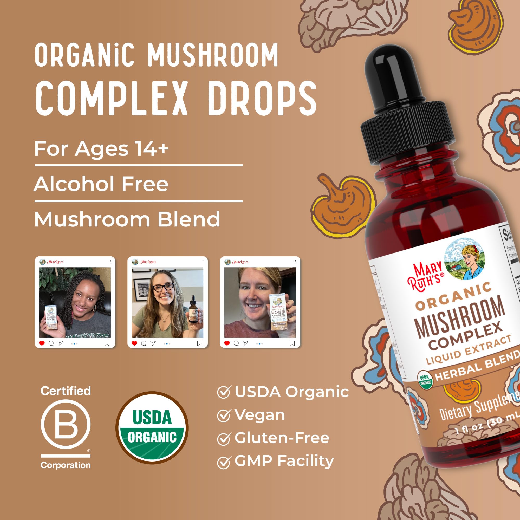 MaryRuth's Mushroom Complex | Lion's Mane | Turkey Tail | Reishi Mushroom | Shiitake Mushrooms | Alcohol Free | Mushroom Blend | Organic | Non-GMO | Vegan | 30 Servings MARYRUTH'S buy supplements canada
