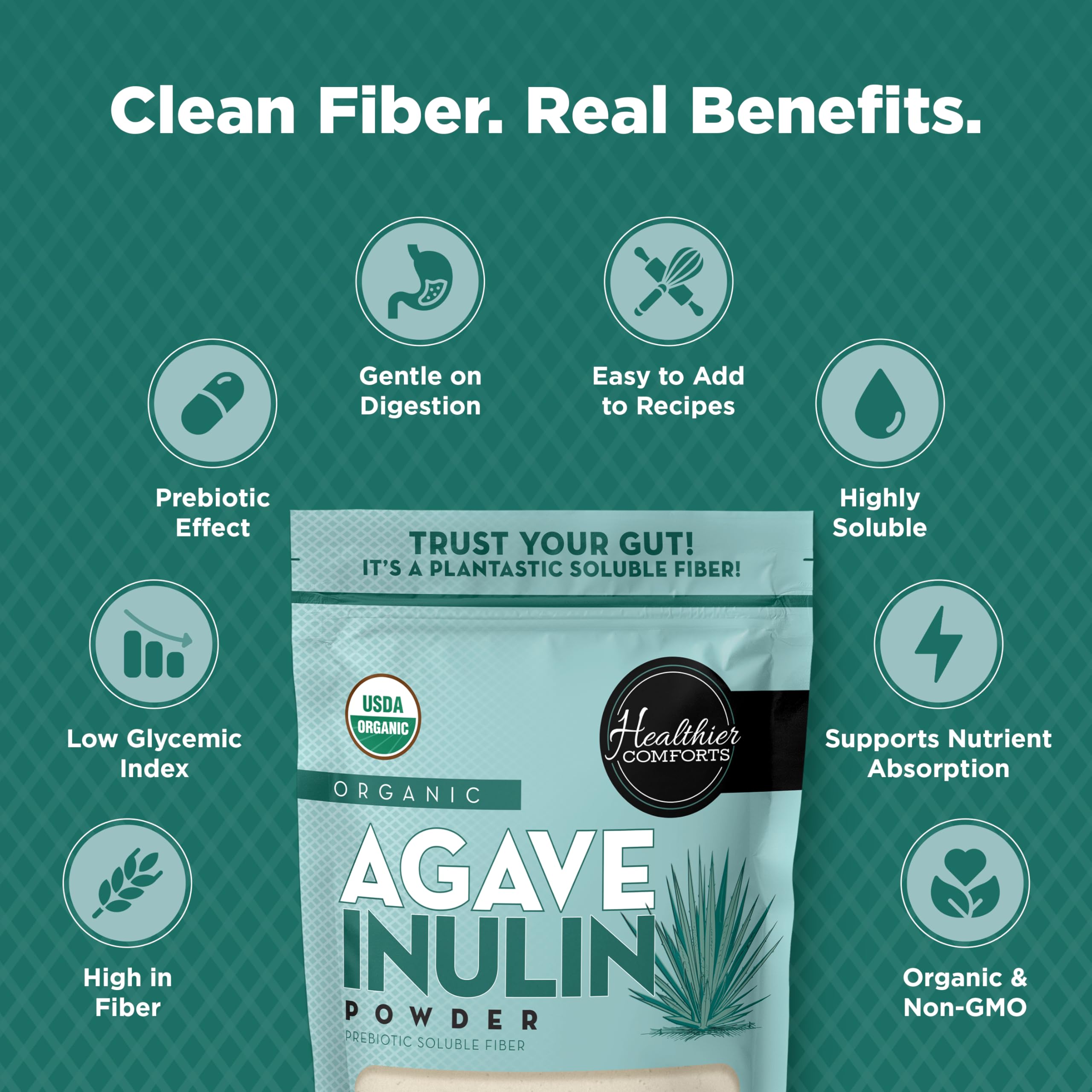 Healthier Comforts Organic Inulin Powder (12 oz) from Blue Agave | Soluble Prebiotic Fiber, Gentle on Digestion, Non-GMO | Perfect for Coffee, Baking & Cooking Healthier Comforts buy supplements canada