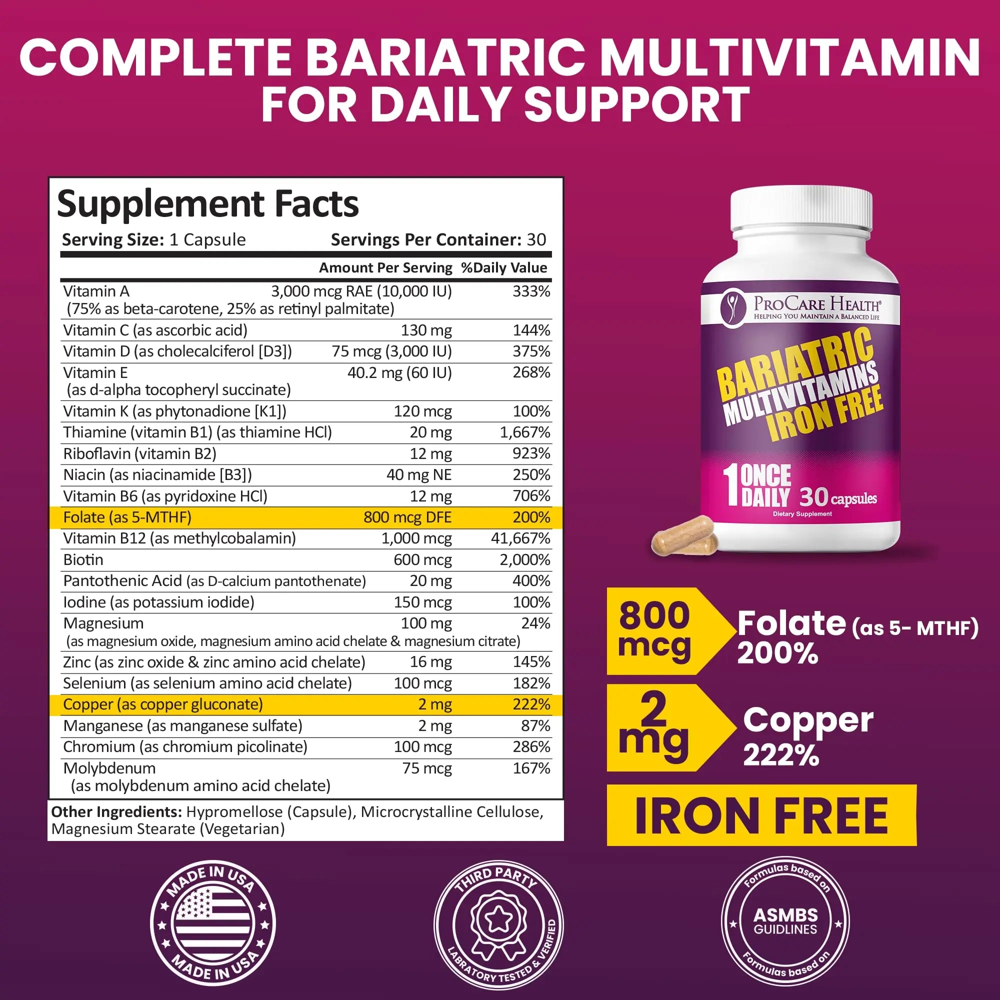 Procare Health Bariatric Multivitamin with Iron Free (30 Fast Dissolving Veggie Capsule) - Bariatric Vitamins for Gastric Sleeve & Gastric Bypass ProCare Health buy supplements canada