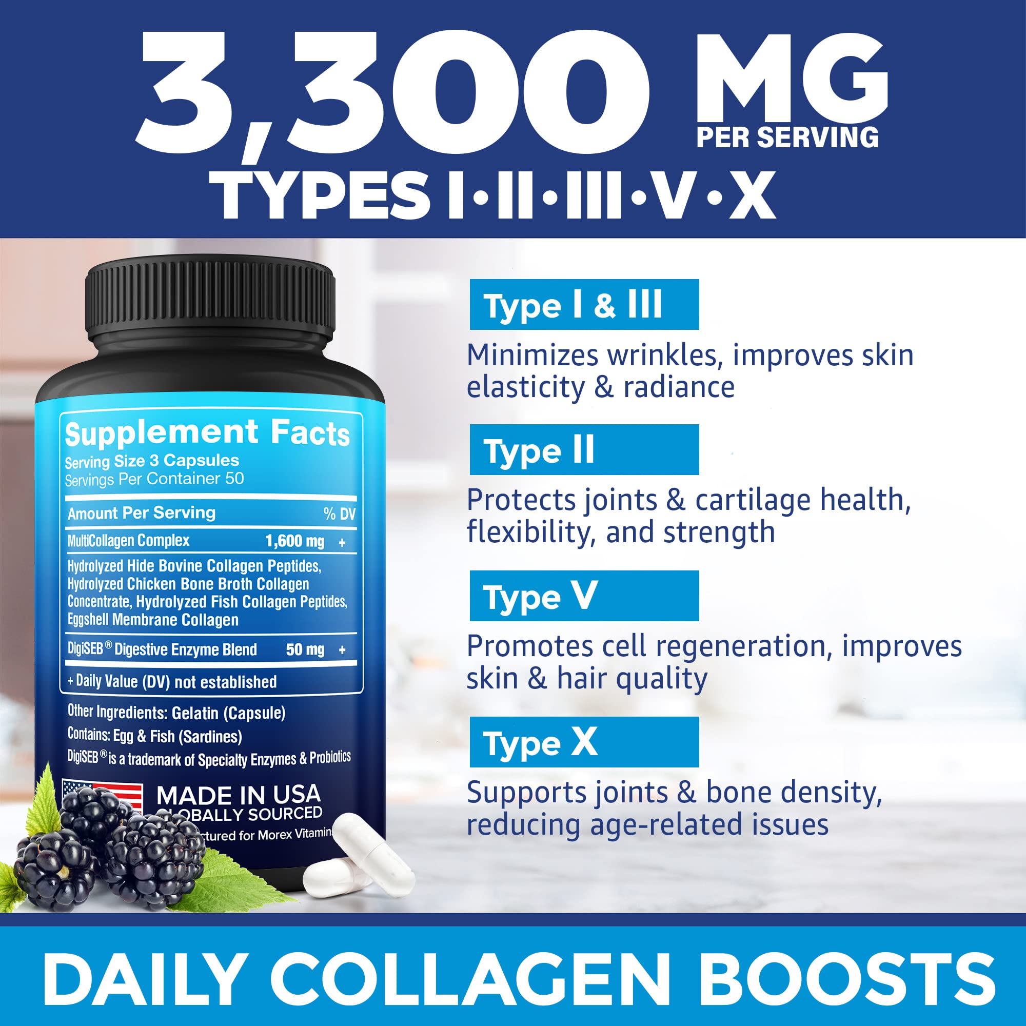 Multi Collagen Pills (Types I, II, III, V & X) - Marine Collagen & Bone Broth Capsules MOREX VITAMINS buy supplements canada