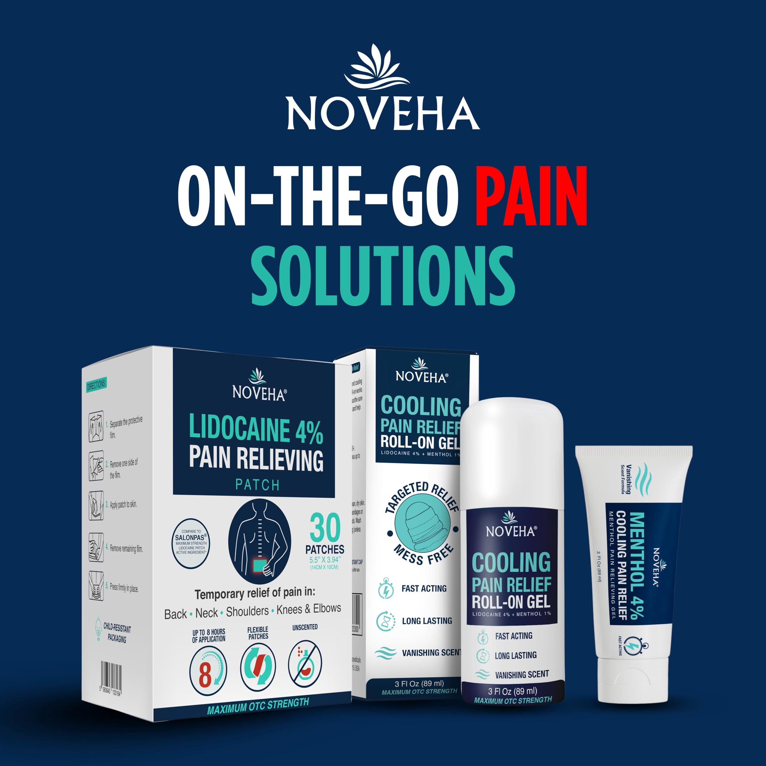 NOVEHA Lidocaine Roll-On Gel 4% | Maximum Strength Temporary Topical Pain Relief for Minor Muscle & Joint Aches | Cooling Formula with Menthol & Arnica | Non-Greasy, Quick-Drying | 2.5 fl oz NOVEHA buy supplements canada