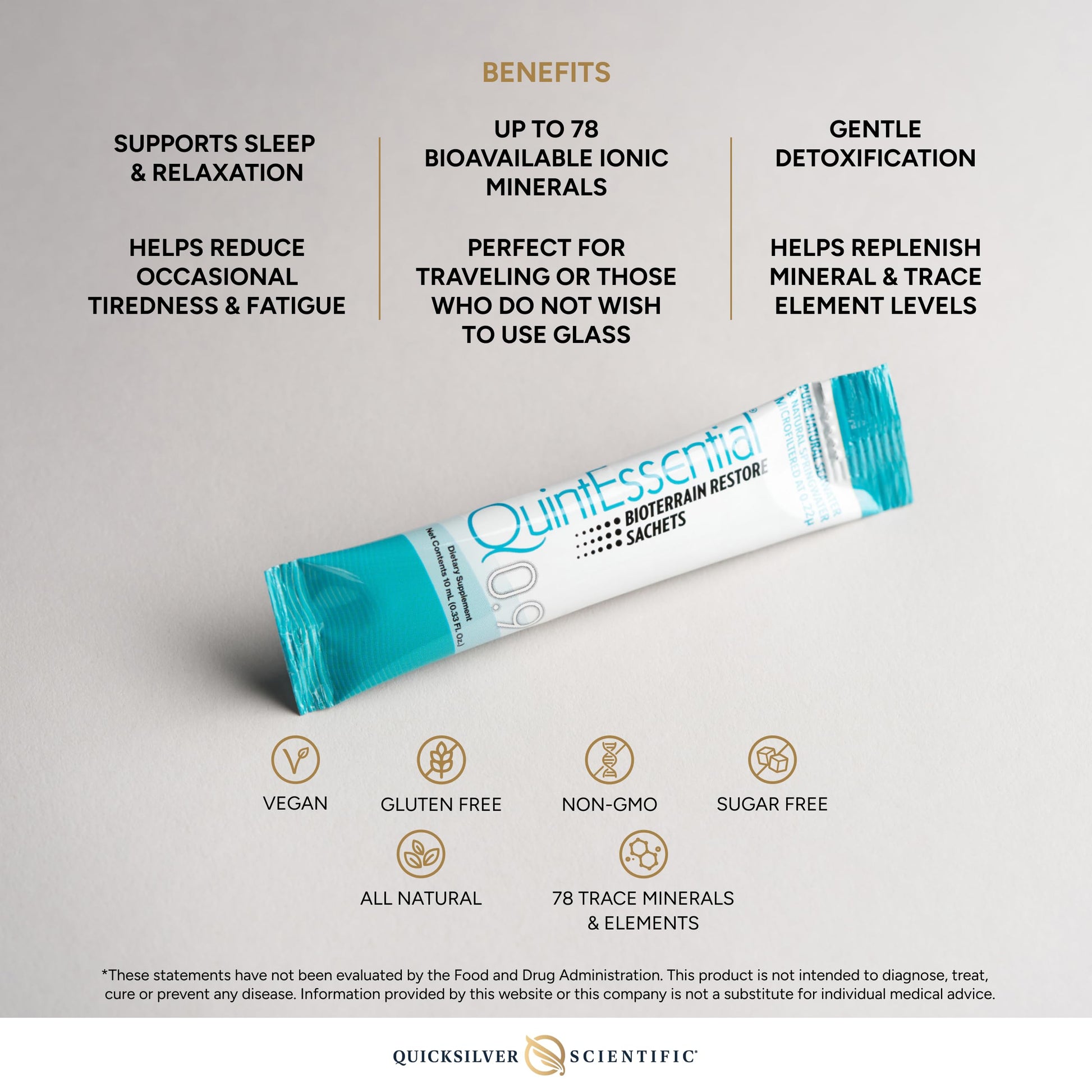 Quicksilver Scientific Quintessential 0.9 Sachets - Isotonic Solution with Sea Water Minerals + Alpine Spring - Liquid Hydration, Electrolyte + Multi Minerals Supplement (30 Count) Quicksilver Scientific buy supplements canada