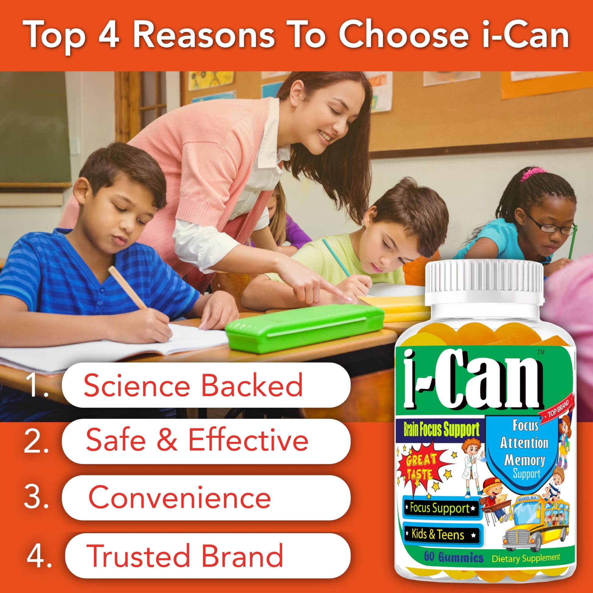 I-Can Focus Gummies for Kids & Teens, Omega 3 Gummies with DHA & EPA, Brain Health, Memory, Attention Support, Teen Brain Focus Vitamins, Non-Fishy Taste, Low Sugar, 60 Count Celebrity LifeStyle Product buy supplements canada