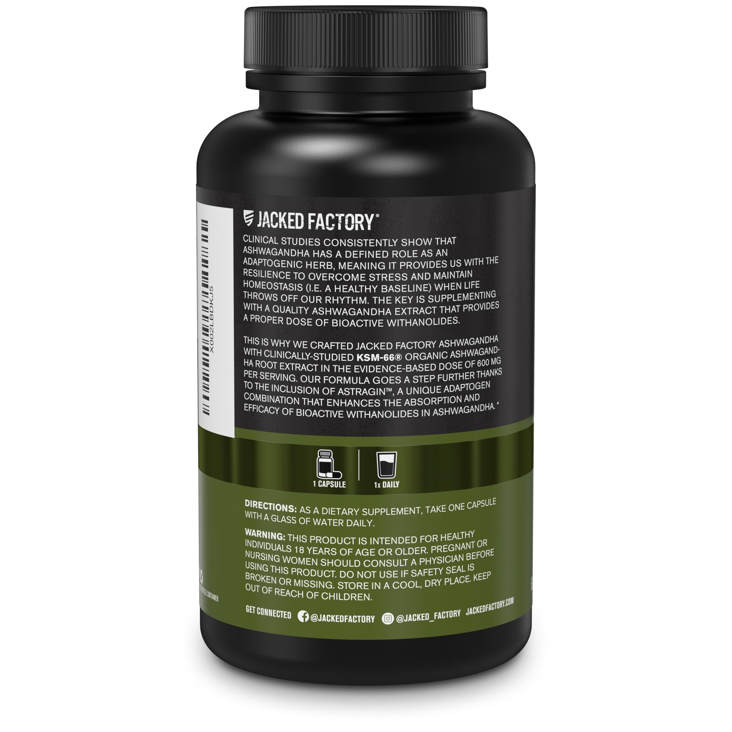 Jacked Factory Ashwagandha Root Extract (KSM-66 Ashwagandha) w/ 5% Withanolides - Supplement for Natural Stress Relief, Cognitive Function, Vitality, and Mood Support - 60 Veggie Capsules Jacked Factory buy supplements canada