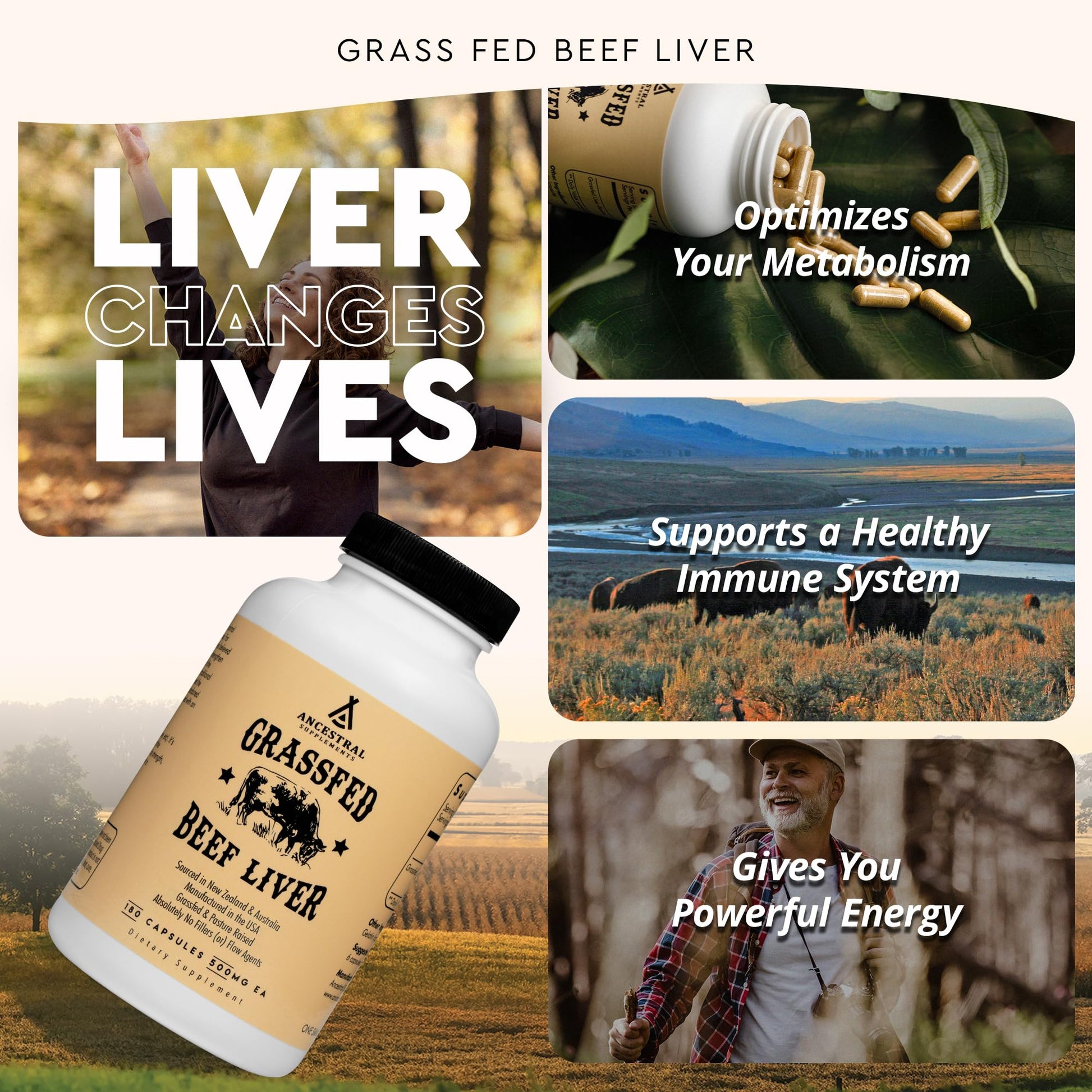 Ancestral Supplements Grass Fed Beef Liver 180 Capsules, Supports Energy Production, Detoxification, Digestion, Immunity and Full Body Wellness Ancestral Supplements buy supplements canada
