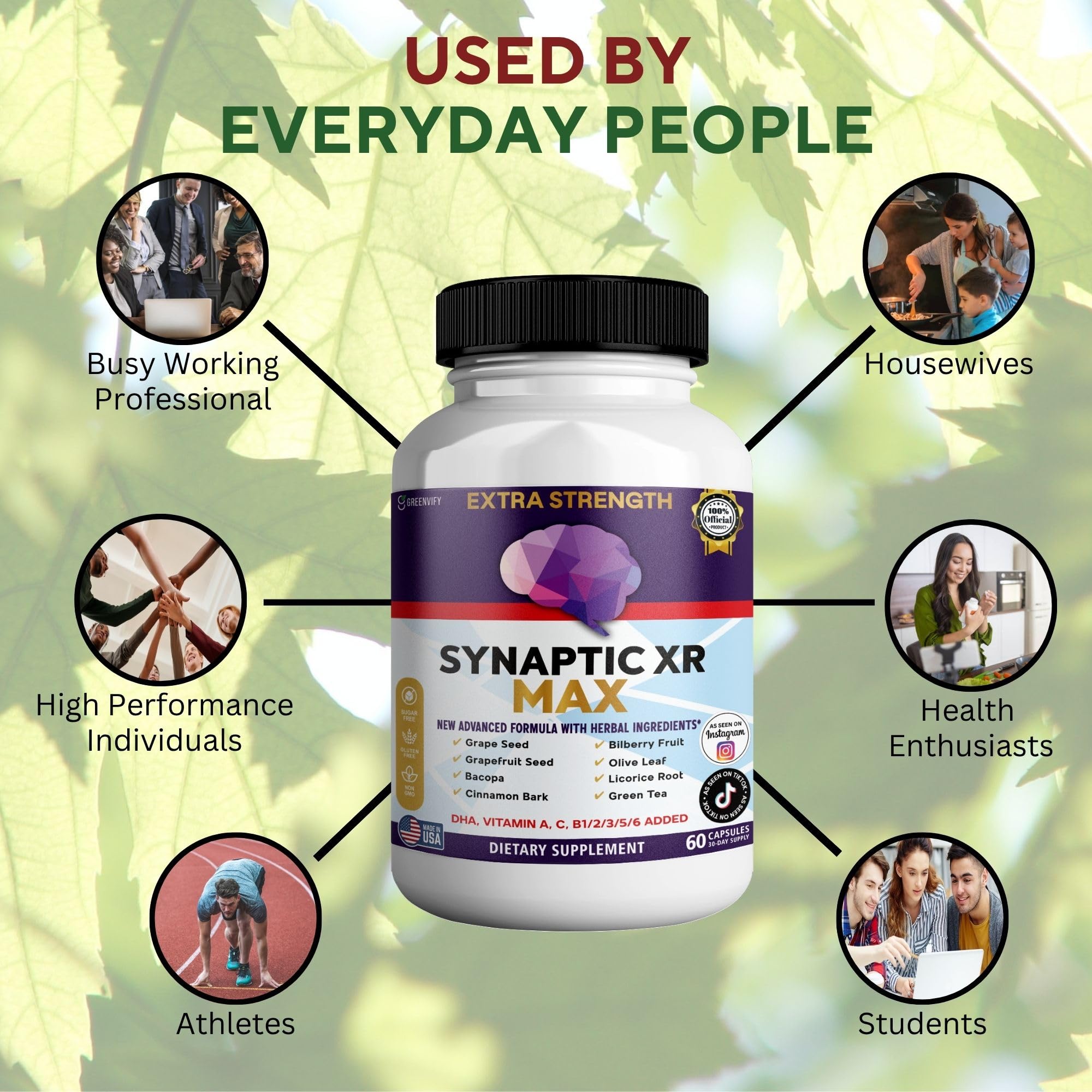 GREENVIFY Synaptic XR Max Extra Strength Brain Support Supplement with Herbal Ingredients, 60 Capsules, DHA Vitamins, Nootropic Formula (1) GREENVIFY buy supplements canada