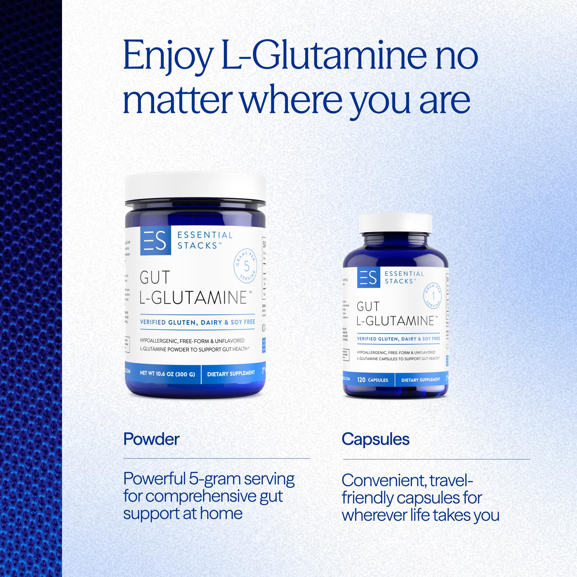 Essential Stacks Gut L-Glutamine Capsules 1000mg (Made in USA) - Gluten, Dairy & Soy Free, Non-GMO L Glutamine for Gut Health - 60 Serves (120 Caps) Essential Stacks buy supplements canada