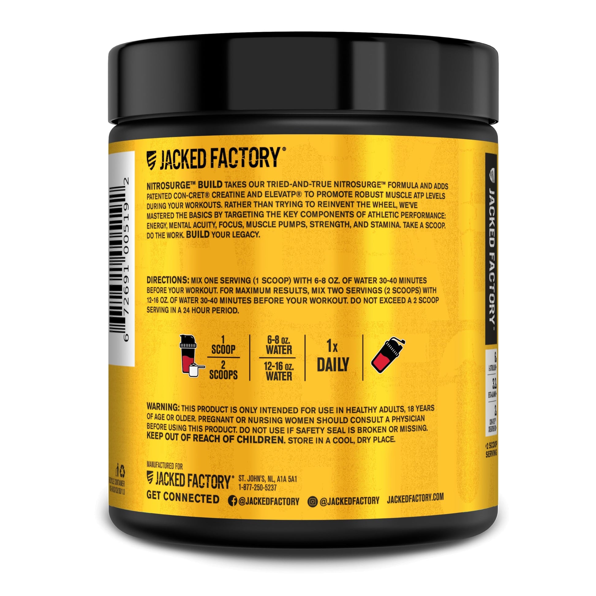 Jacked Factory Nitrosurge Build Pre Workout with Creatine for Muscle Building - Con Cret Creatine Powder & elevATP for Intense Energy, Powerful Pump Jacked Factory buy supplements canada