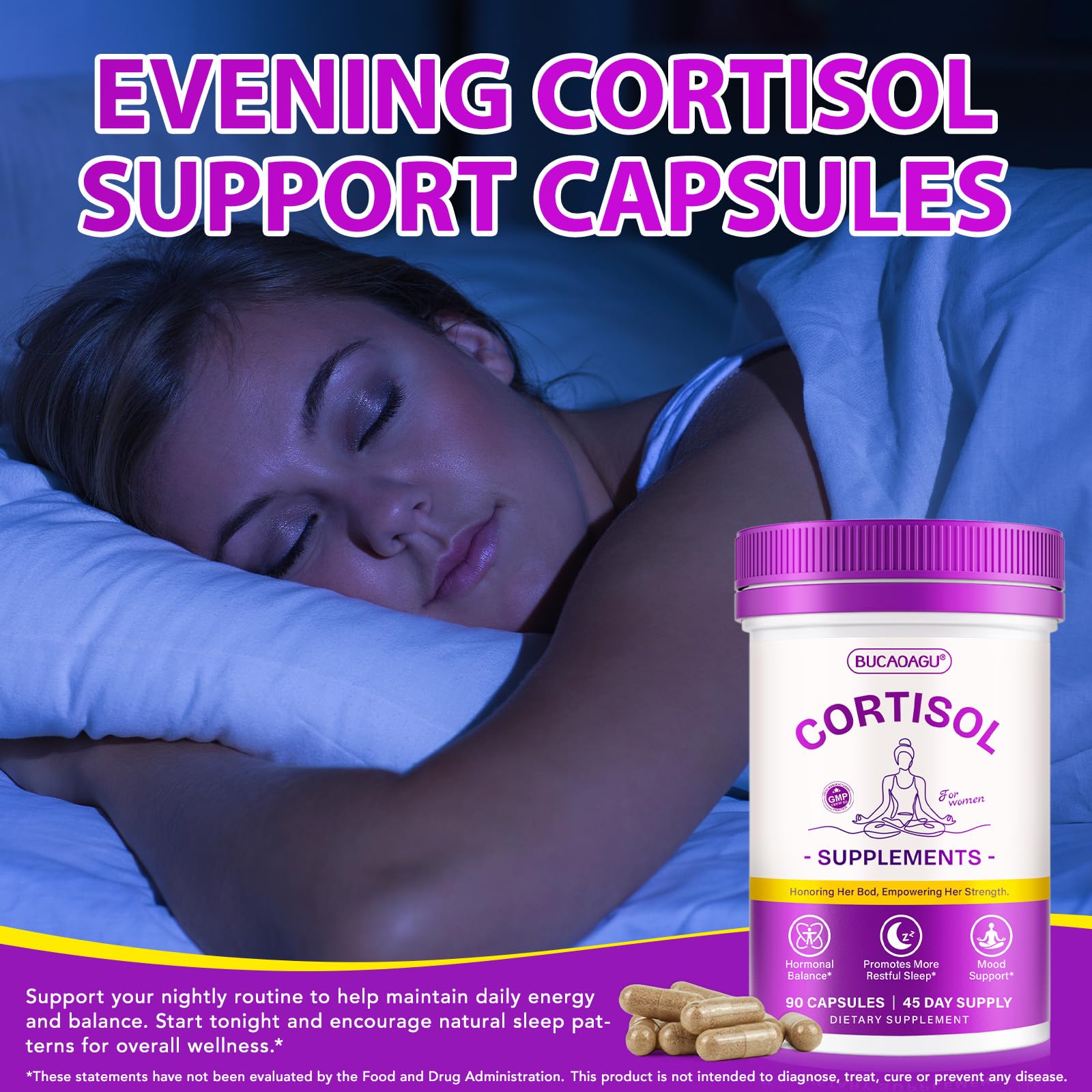 BUCAOAGU Cortisol Supplements for Women - Cortisol Reducer & Stress Support - Magnolia Bark, Rhodiola Rosea, Holy Basil, Magnesuim, Phosphatidylserine - Hormone Balance & Mood, Focus, Sleep Support BUCAOAGU buy supplements canada
