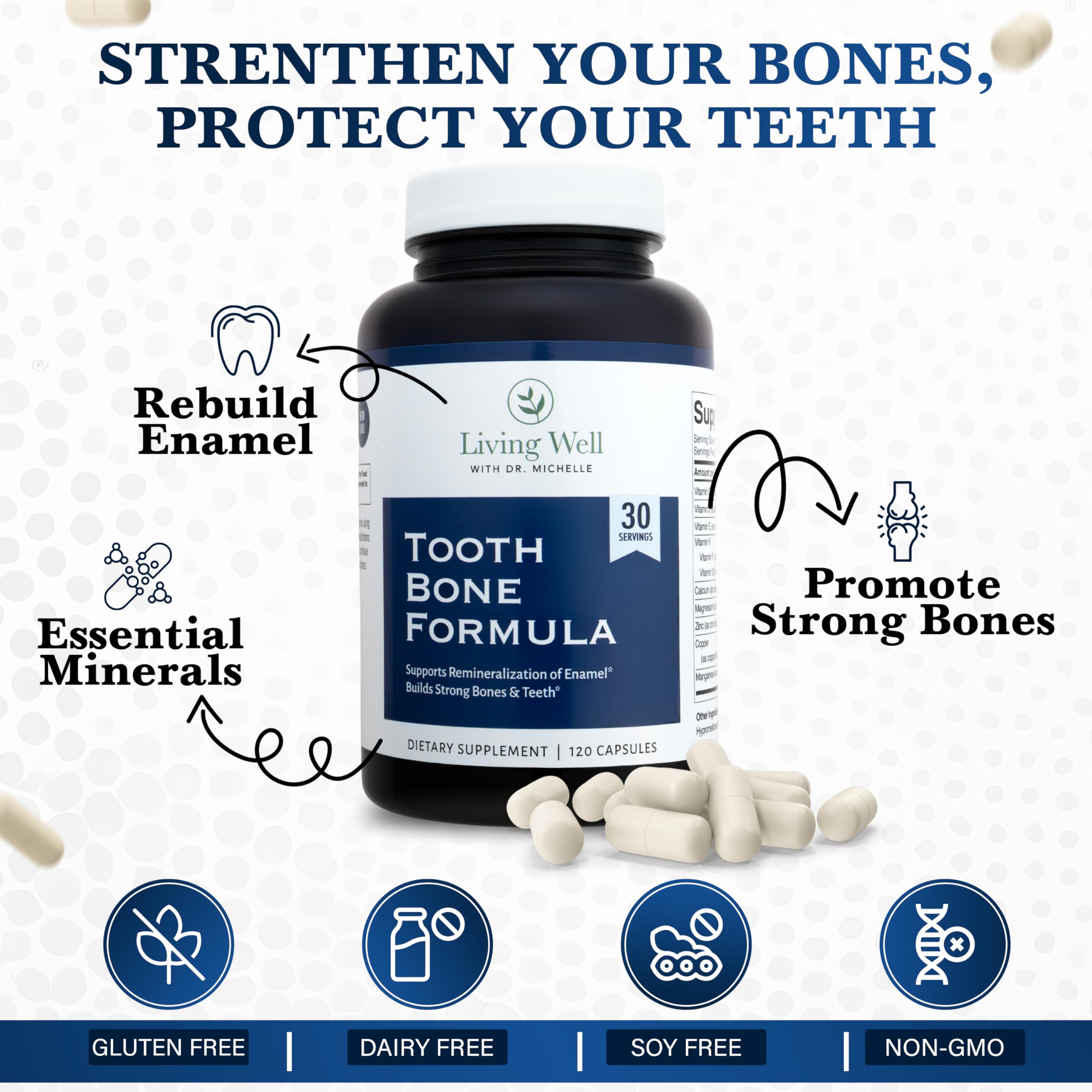 Living Well with Dr. Michelle Tooth & Bone Formula - Supplement with Calcium for Bone Strength & Tooth Enamel Support, D3 + K2, 120 Capsules, Non-GMO, Gluten-Free Living Well with Dr. Michelle buy supplements canada