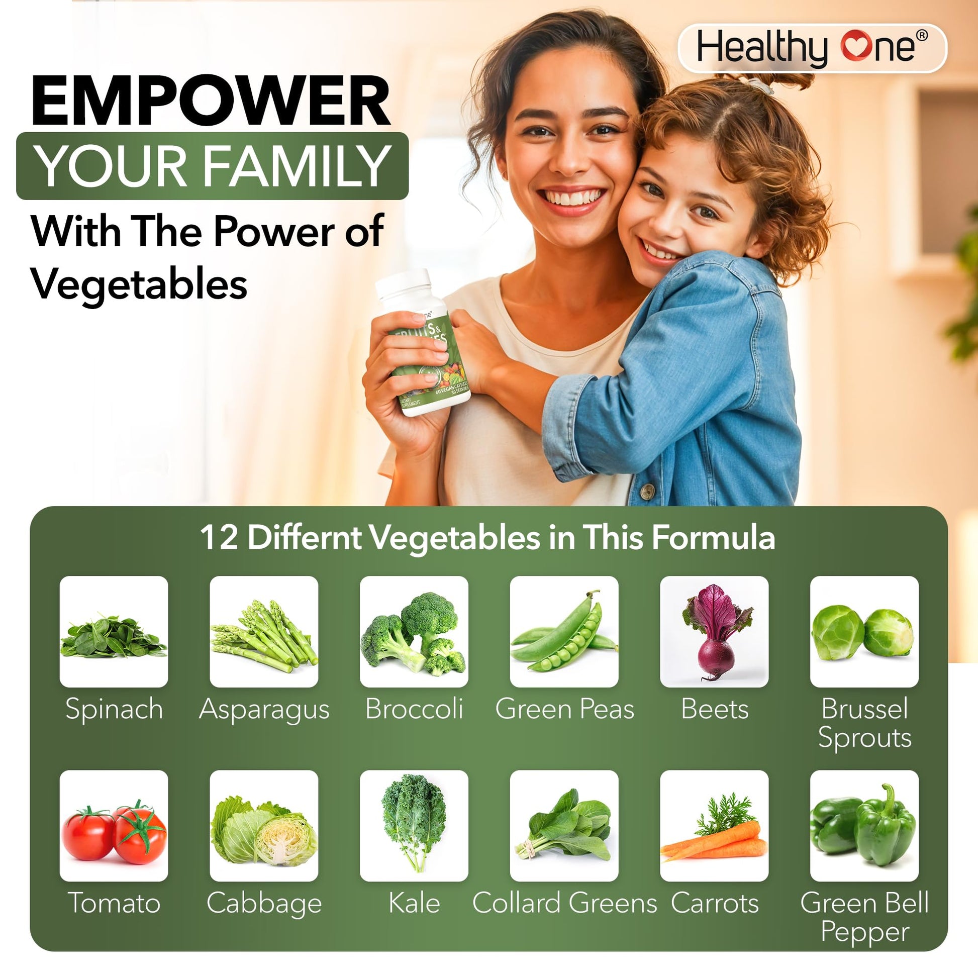 Fruits & Veggies Formula - 27 Premium Whole Foods - Organic Ingredients - Equals 3 Servings of Fruits & Vegetables - Improve Energy, Focus & Immune Function - Fiber - Antioxidants - 120ct (60 Serv) Healthy One buy supplements canada
