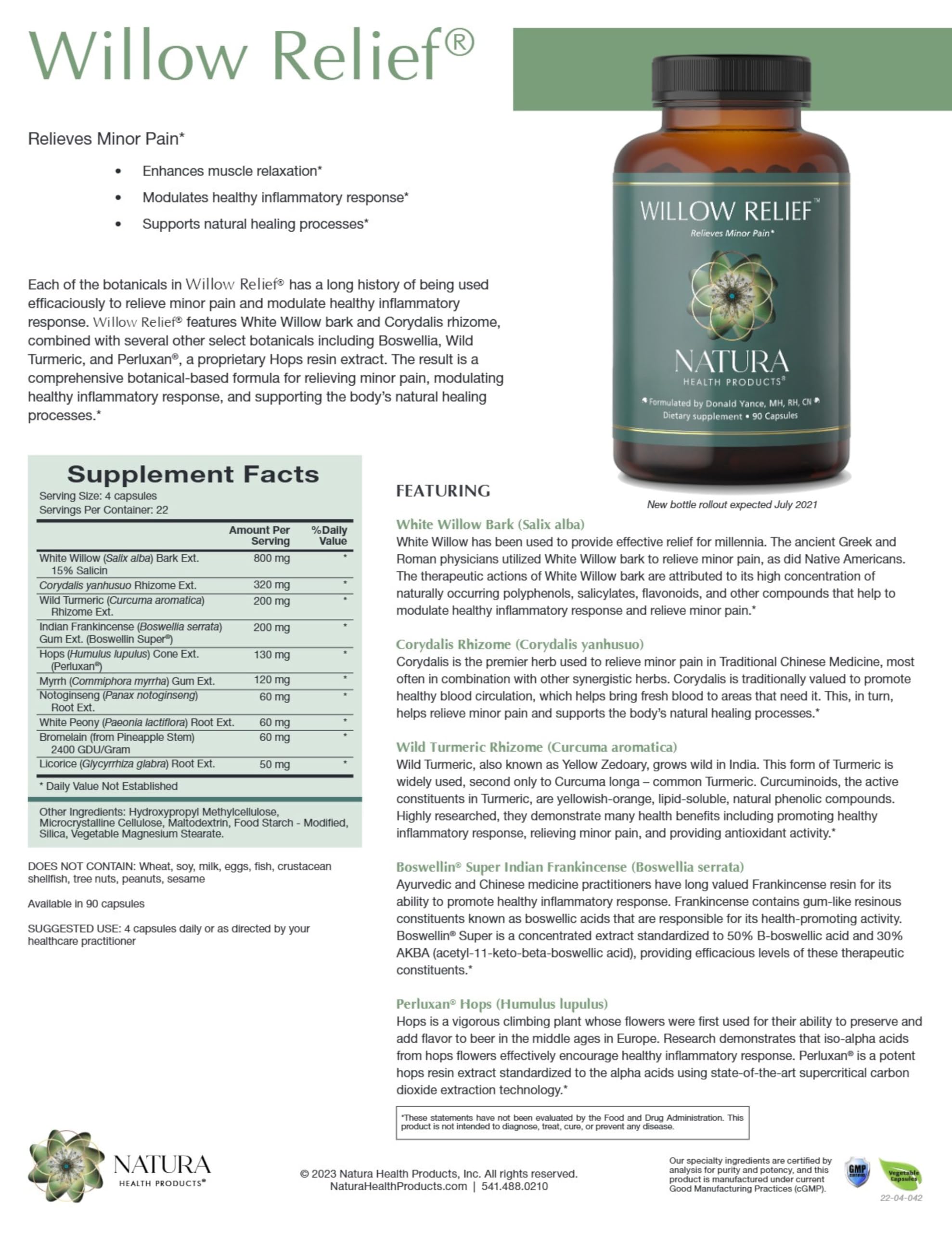 Natura Health Products Willow Relief Supplement - Enhances Muscle Relaxation - Featuring White Willow Bark, Turmeric, Boswellin Super Indian Frankincense, Corydalis Rhizome (90 Capsules) Natura Health Products buy supplements canada