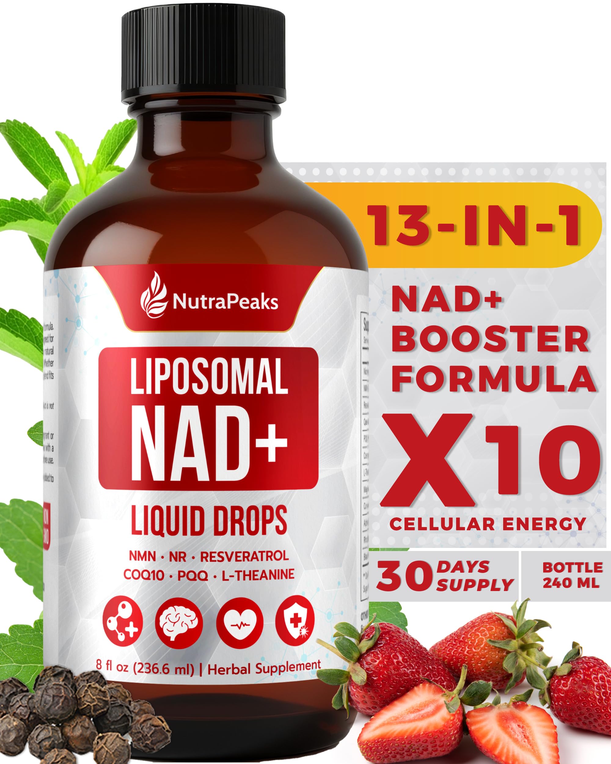 NutraPeaks NAD+ Supplement Liquid - NAD+ Supplement 1000mg, NAD+ Nicotinamide Riboside Resveratrol Supplements with PQQ, NAD+ Berry Flavor Sticks for Anti-Aging, Energy, Focus NutraPeaks buy supplements canada