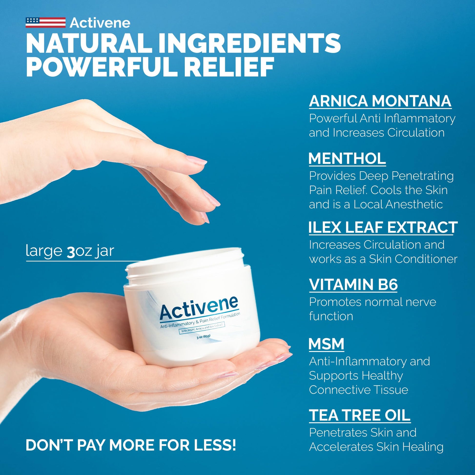 Activene Pain Relief Cream - Anti Inflammatory formulation with Powerful Arnica, Menthol & MSM for Joints, Tendons & Muscles. Chosen by Sufferers of Arthritis, Knee, Shoulder, Neck, Back & Other Pains Activene buy supplements canada