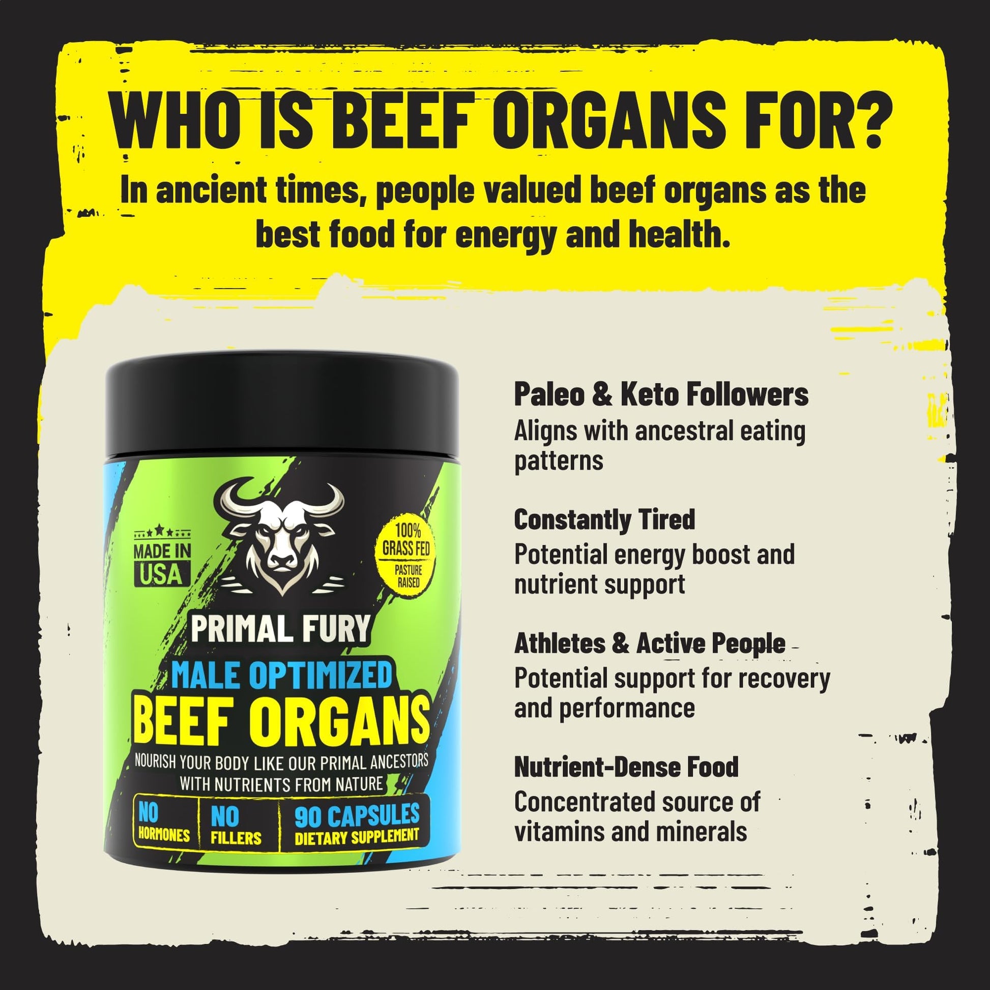 Grass Fed Beef Organ Supplement for Men - Male Optimization Pills - 6 Vital Beef Organs to Drive Prostate Health & Peak Performance, Made in USA, 90 Capsules (2 Pack) PRIMAL FURY buy supplements canada
