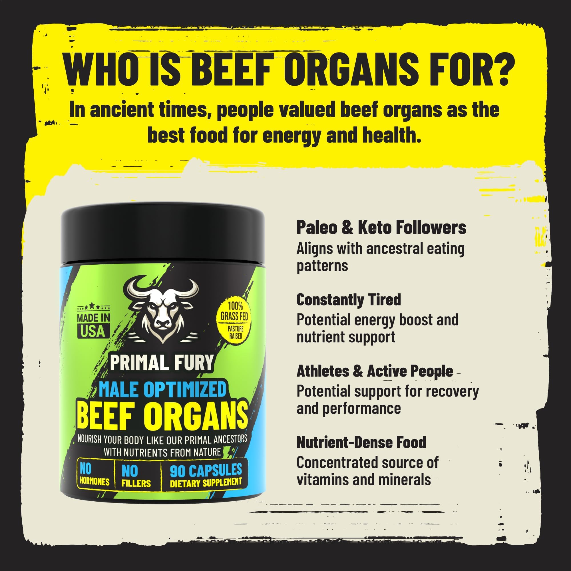 Grass Fed Beef Organ Supplement for Men - Male Optimization Pills - 6 Vital Beef Organs to Drive Prostate Health & Peak Performance, Made in USA, 90 Capsules (2 Pack) PRIMAL FURY buy supplements canada