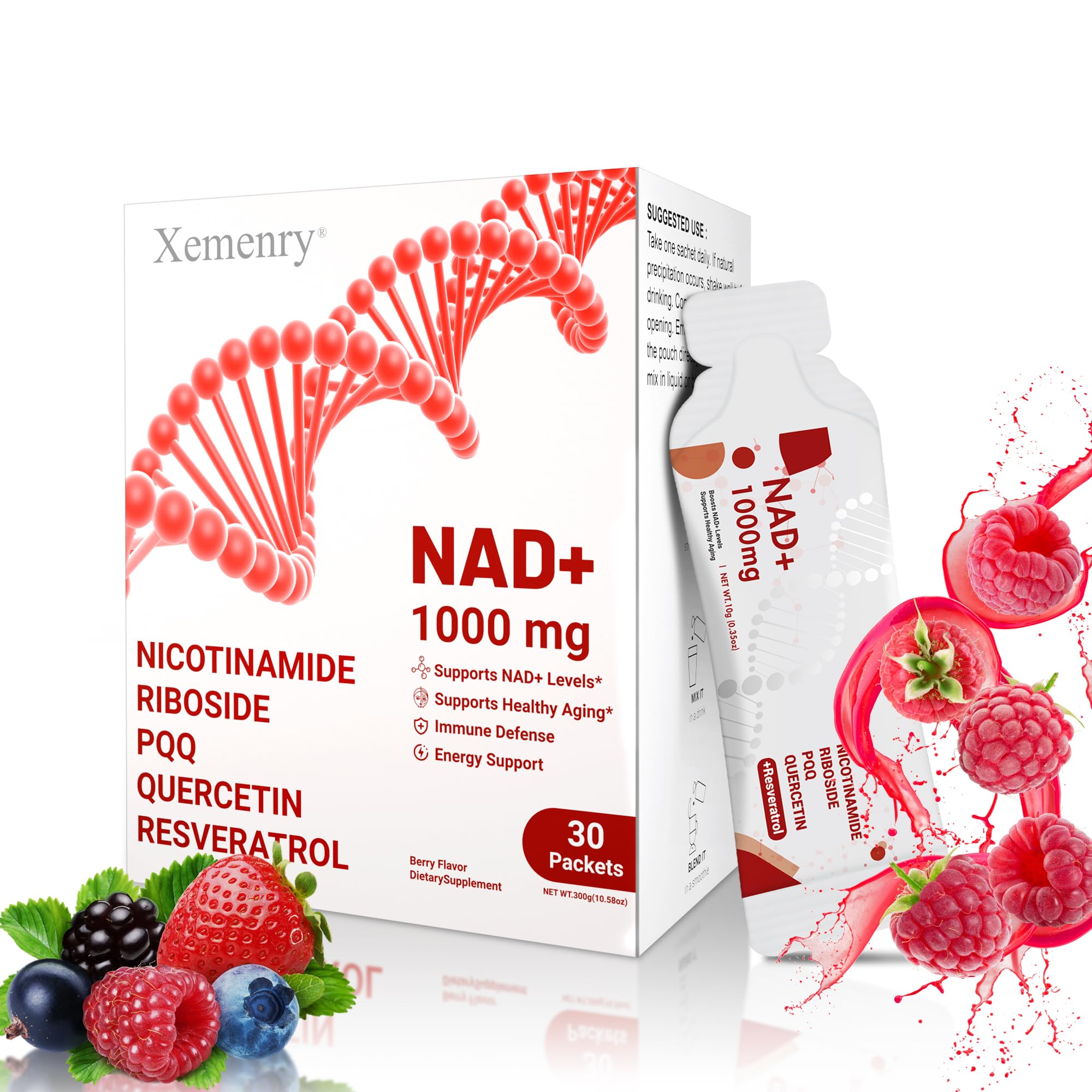 NAD Supplement 1000mg Liquid - Nicotinamide Riboside Resveratrol Supplements for Men & Women - NMN Alternative for Enhanced Energy & Anti-Aging, Focus - 30 Packets Xemenry buy supplements canada