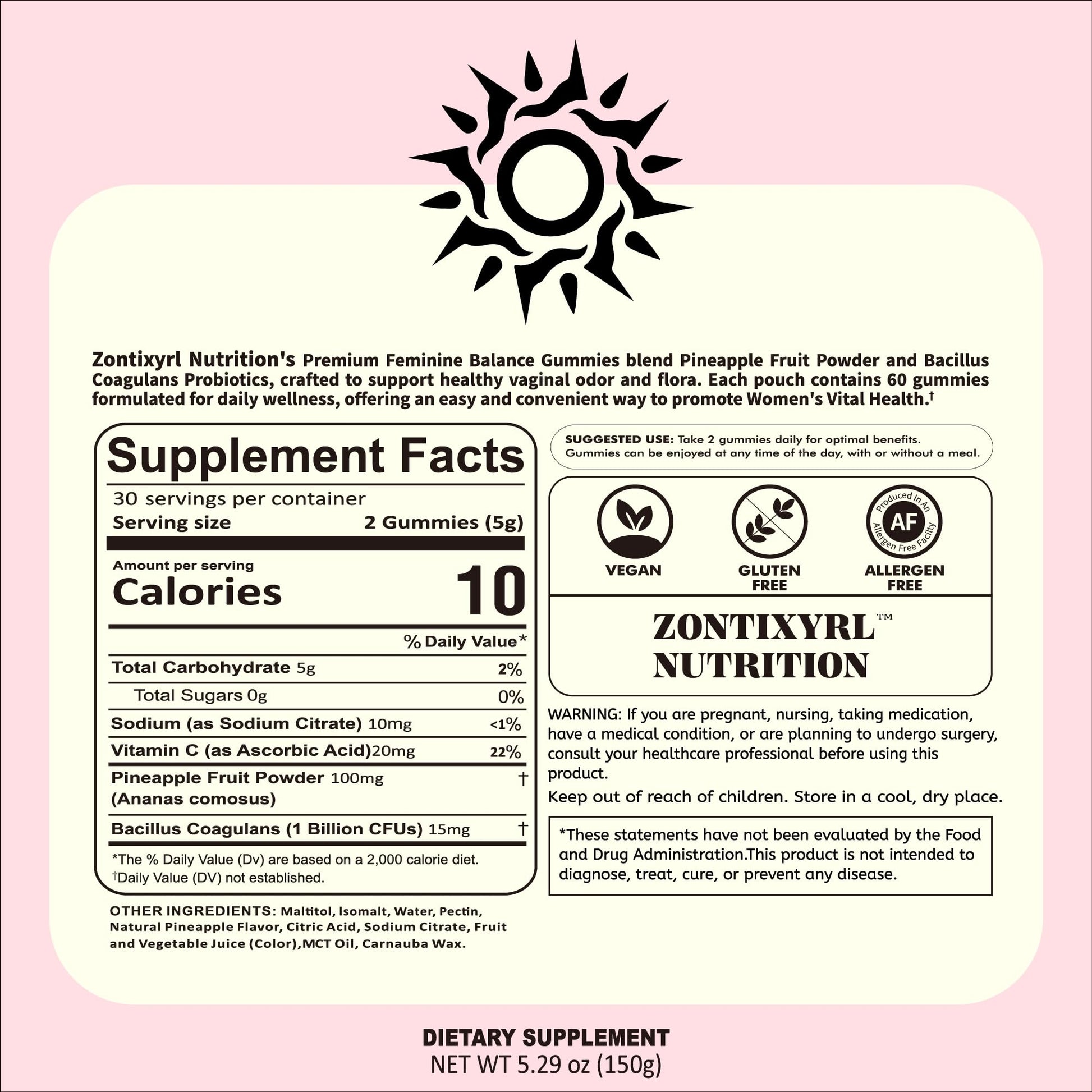 Zontixyrl Premium Feminine Balance Gummies Women - Pineapple Gummies for Women pH Probiotic and Immune Support Vegan Gluten Free 60 Gummies 30 Servings Zontixyrl buy supplements canada
