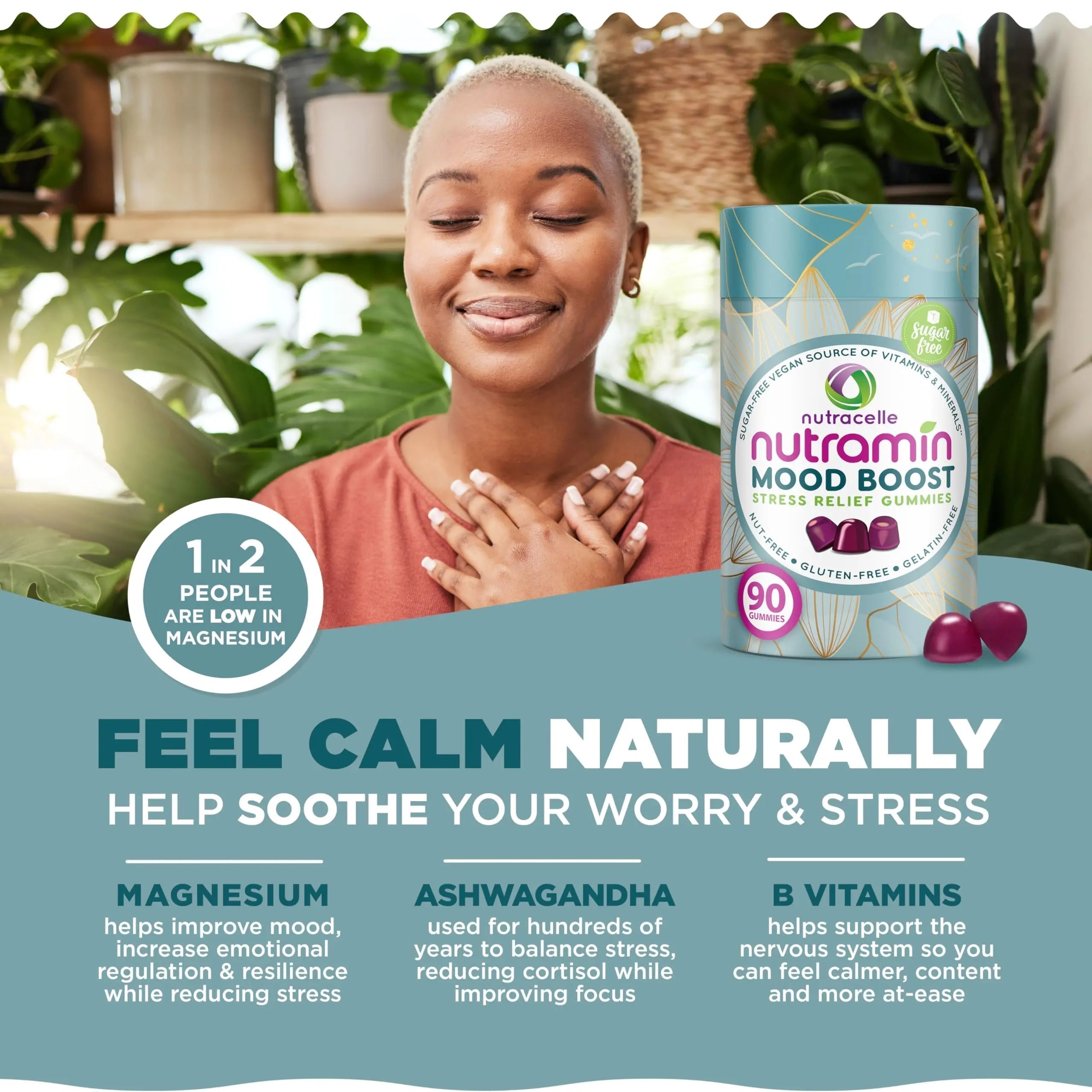 NUTRAMIN Mood Boost Multivitamin Gummy - Delicious & Yummy Anti-Stress Magnesium Ashwagandha Gummies + B Complex Vitamins for Focus and Calm Nutracelle buy supplements canada