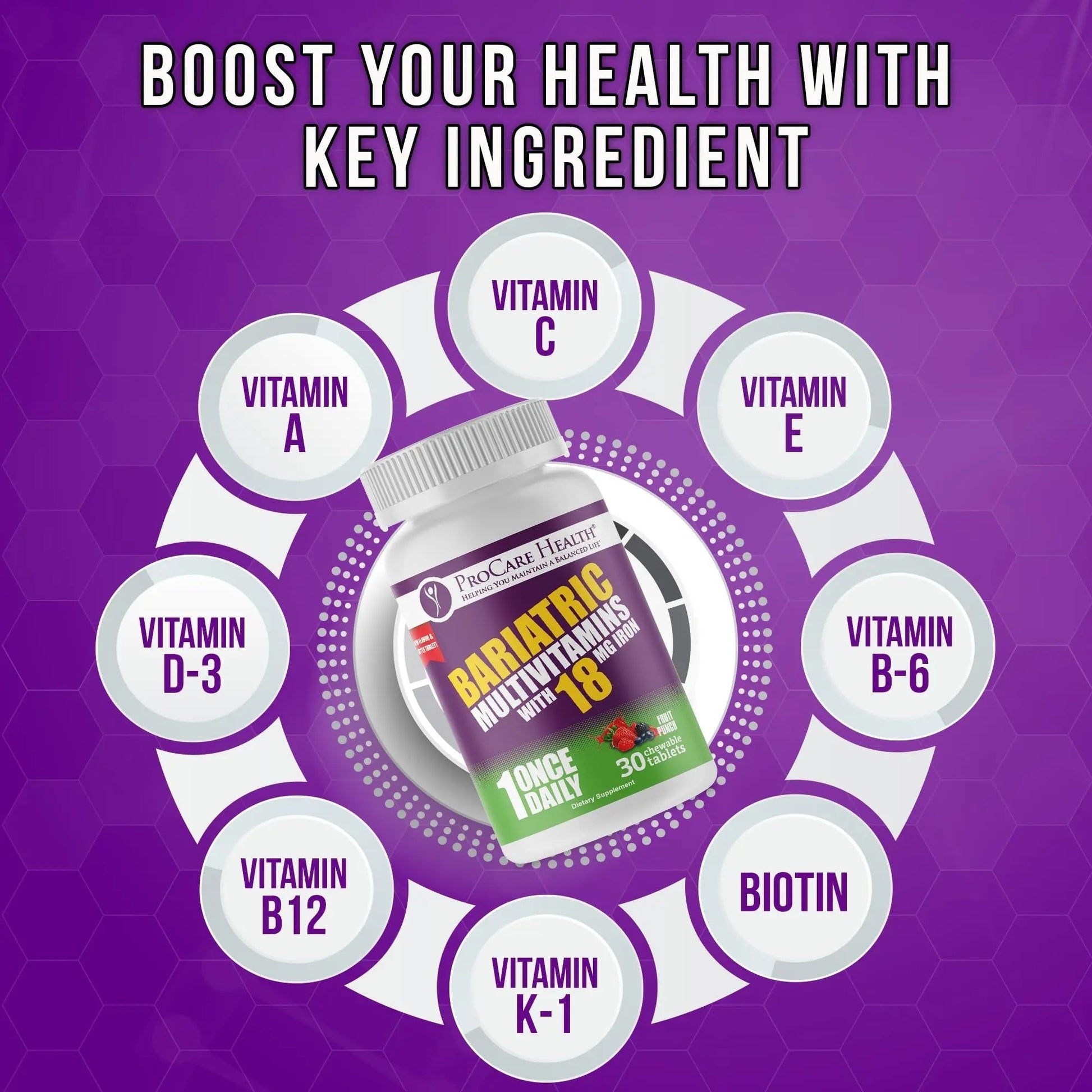 ProCare Health Bariatric Chewable Multivitamin with Iron 18mg (30 Tablets) - Fruit Punch Flavor Bariatric Multivitamin Chewable ProCare Health buy supplements canada