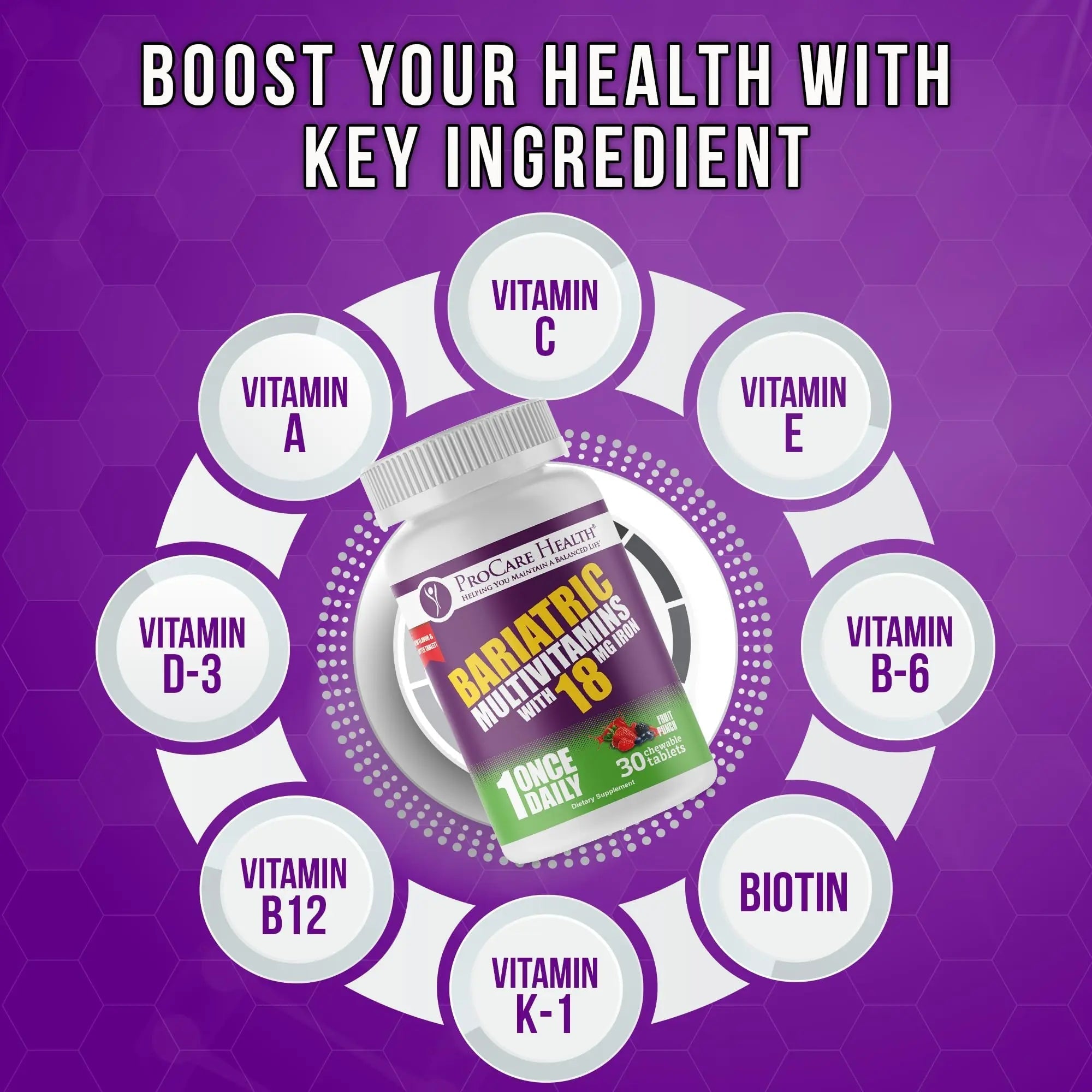 ProCare Health Bariatric Chewable Multivitamin with Iron 18mg (30 Tablets) - Fruit Punch Flavor Bariatric Multivitamin Chewable ProCare Health buy supplements canada