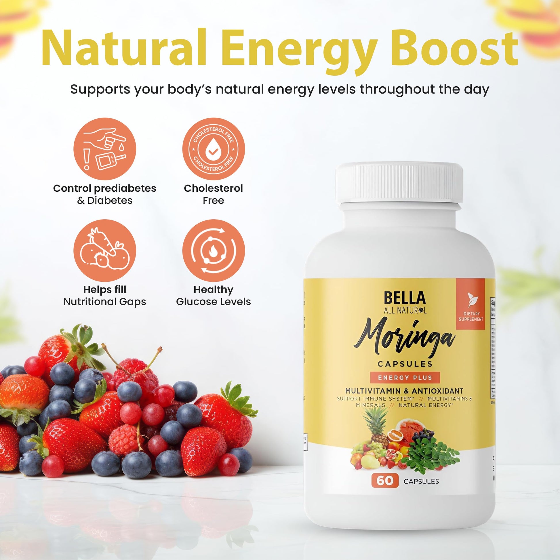 Bella All Natural Moringa Capsules 60 Count - Moringa Oleifera Leaf Supplement with Pomegranate & Elderberry Flavor, Pure Organic Moringa Capsules for Immune, Energy & Skin Health Support Bella All Natural buy supplements canada