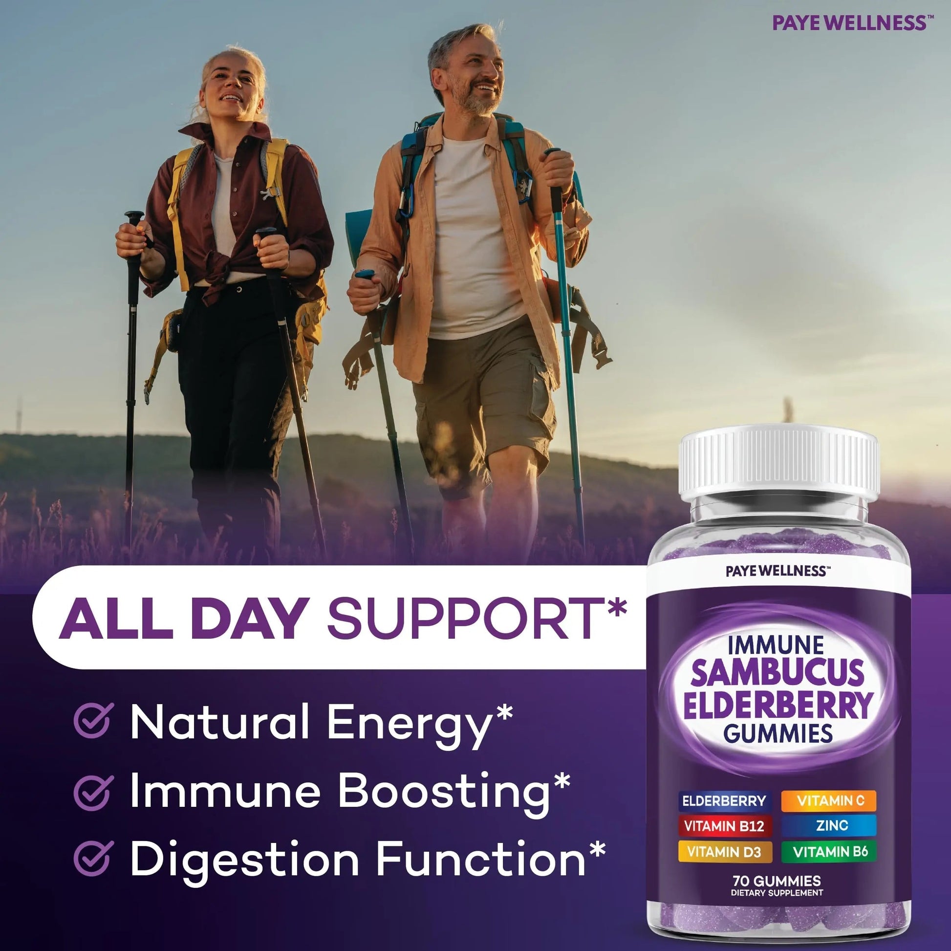 Elderberry Gummies Immune Support, Daily Support for Kids and Adults*, with Sambucus Elderberry, Zinc, Vitamin C, D3, B6, B12, Plus PAYÉ buy supplements canada