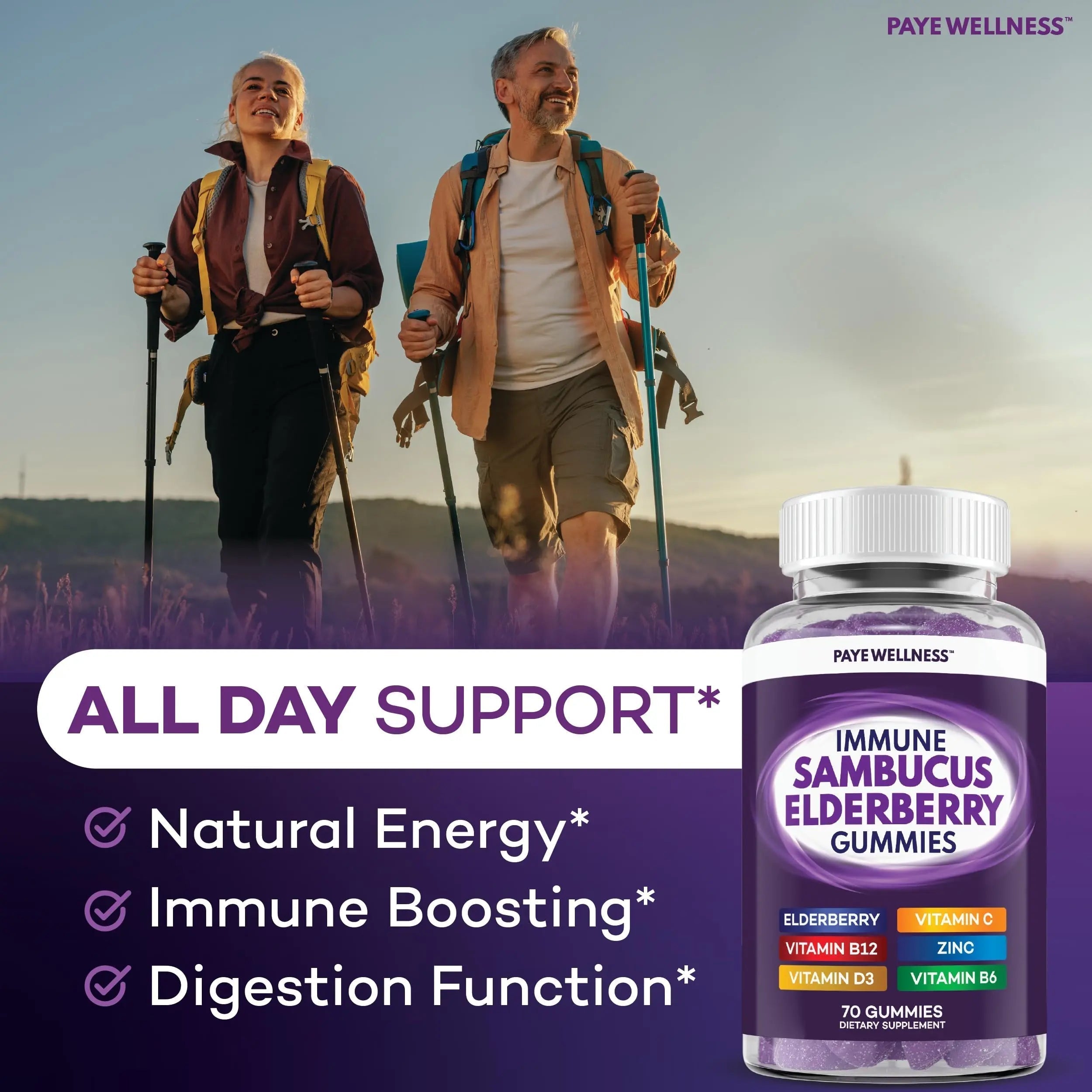 Elderberry Gummies Immune Support, Daily Support for Kids and Adults*, with Sambucus Elderberry, Zinc, Vitamin C, D3, B6, B12, Plus PAYÉ buy supplements canada