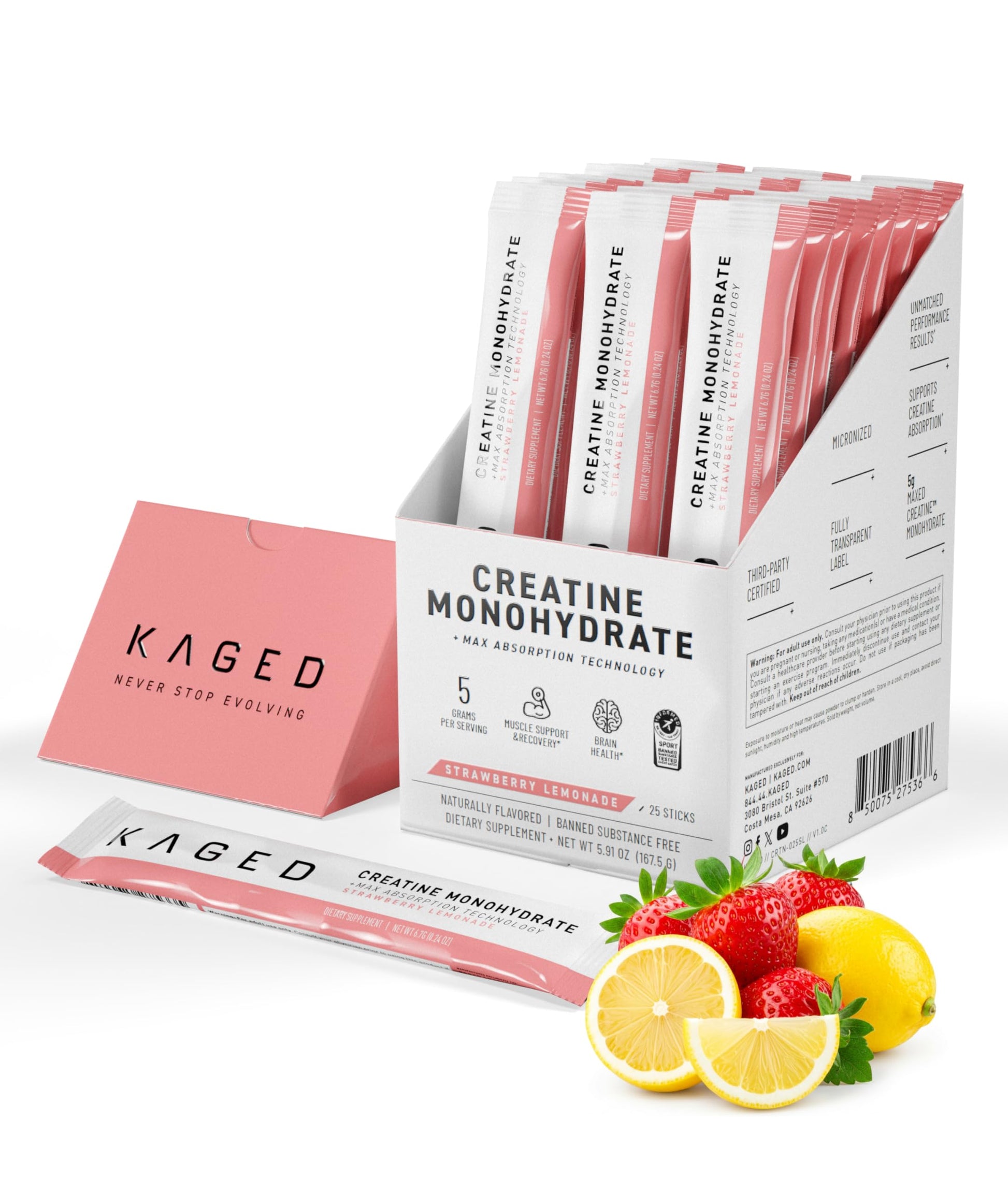 Kaged Creatine Monohydrate + Max Absorption Technology | Micronized Powder Stick Packs | Strawberry Lemonade | Muscle Building & Recovery | Brain Health Kaged buy supplements canada