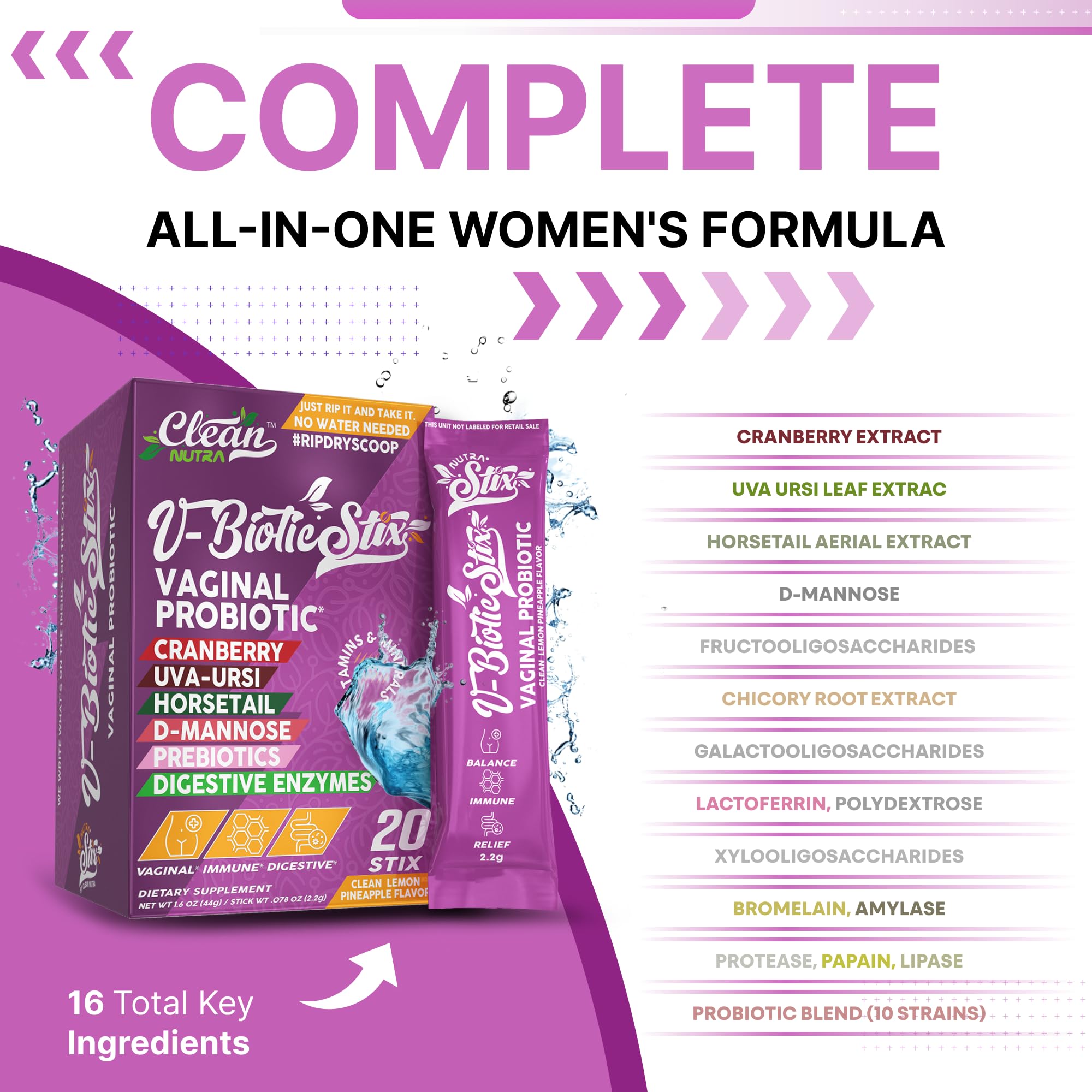 Clean Nutraceuticals Vaginal Probiotics for Women with Cranberry Extract, D-Mannose, Prebiotics, pH Balance for Women, Vaginal Health – Womens Probiotic Alternative to Gummies - 20 Stix Clean Nutraceuticals buy supplements canada