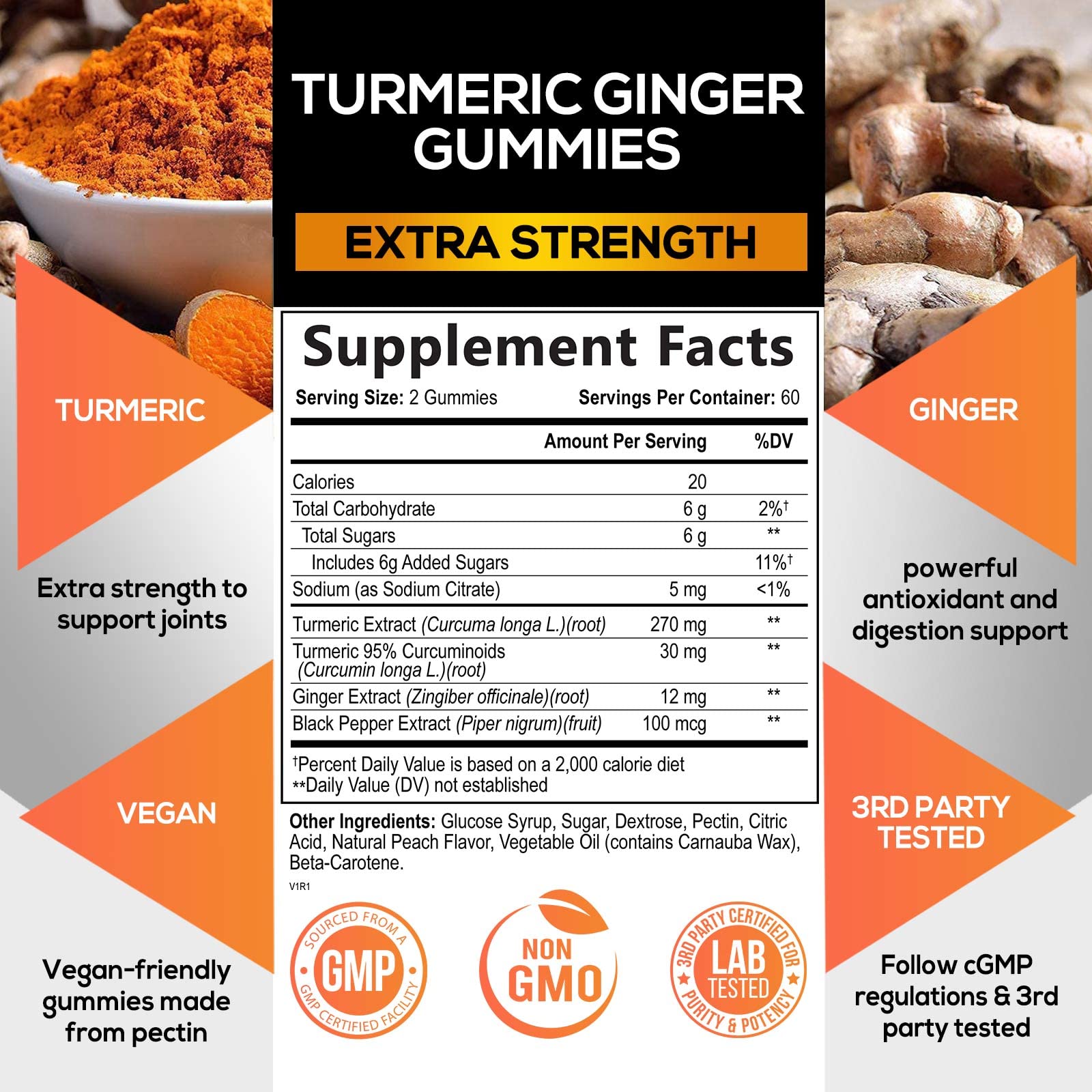 Turmeric Ginger Gummies - Vegan Turmeric Curcumin Gummy with 95% Curcuminoids Nature's Nutrition buy supplements canada