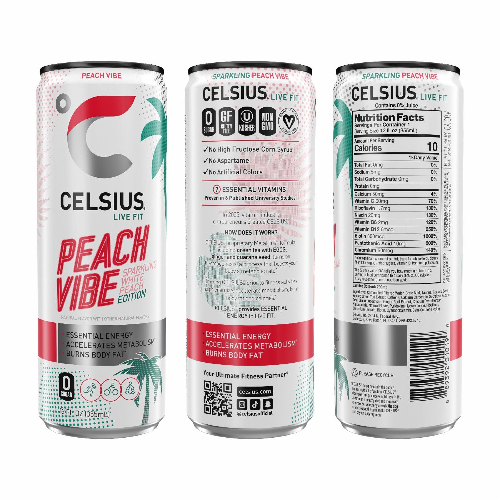 CELSIUS Sparkling Peach Vibe, Functional Essential Energy Drink, 12 Fl Oz CELSIUS buy supplements canada