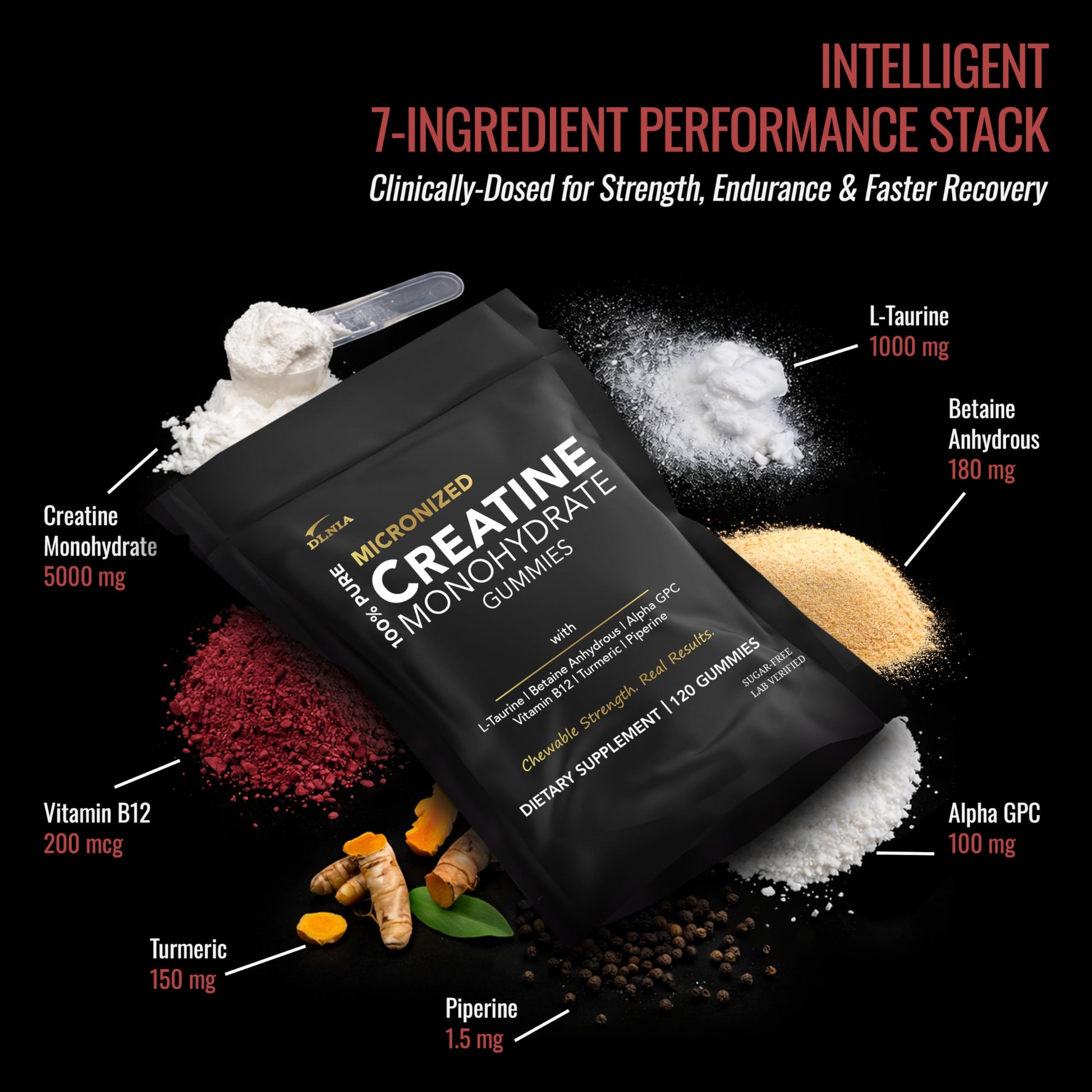 Creatine Monohydrate Gummies for Men & Women - Sugar Free & Vegan Advanced Formula W/L-Taurine + Vitamin B12 - for Muscle Strength, Muscles Builder, Recovery, DLNIA buy supplements canada