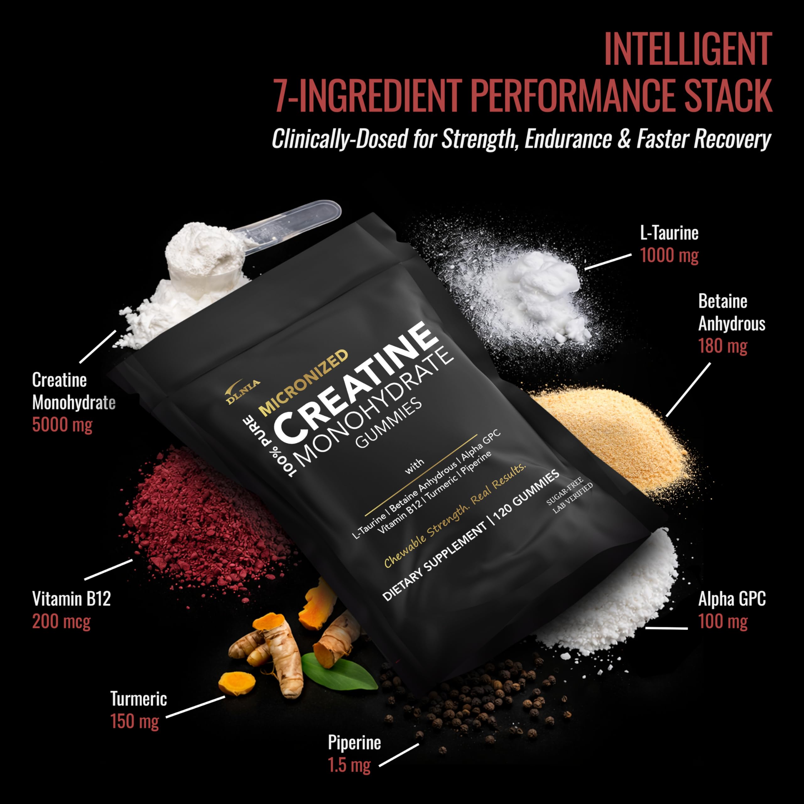 Creatine Monohydrate Gummies for Men & Women - Sugar Free & Vegan Advanced Formula W/L-Taurine + Vitamin B12 - for Muscle Strength, Muscles Builder, Recovery, DLNIA buy supplements canada