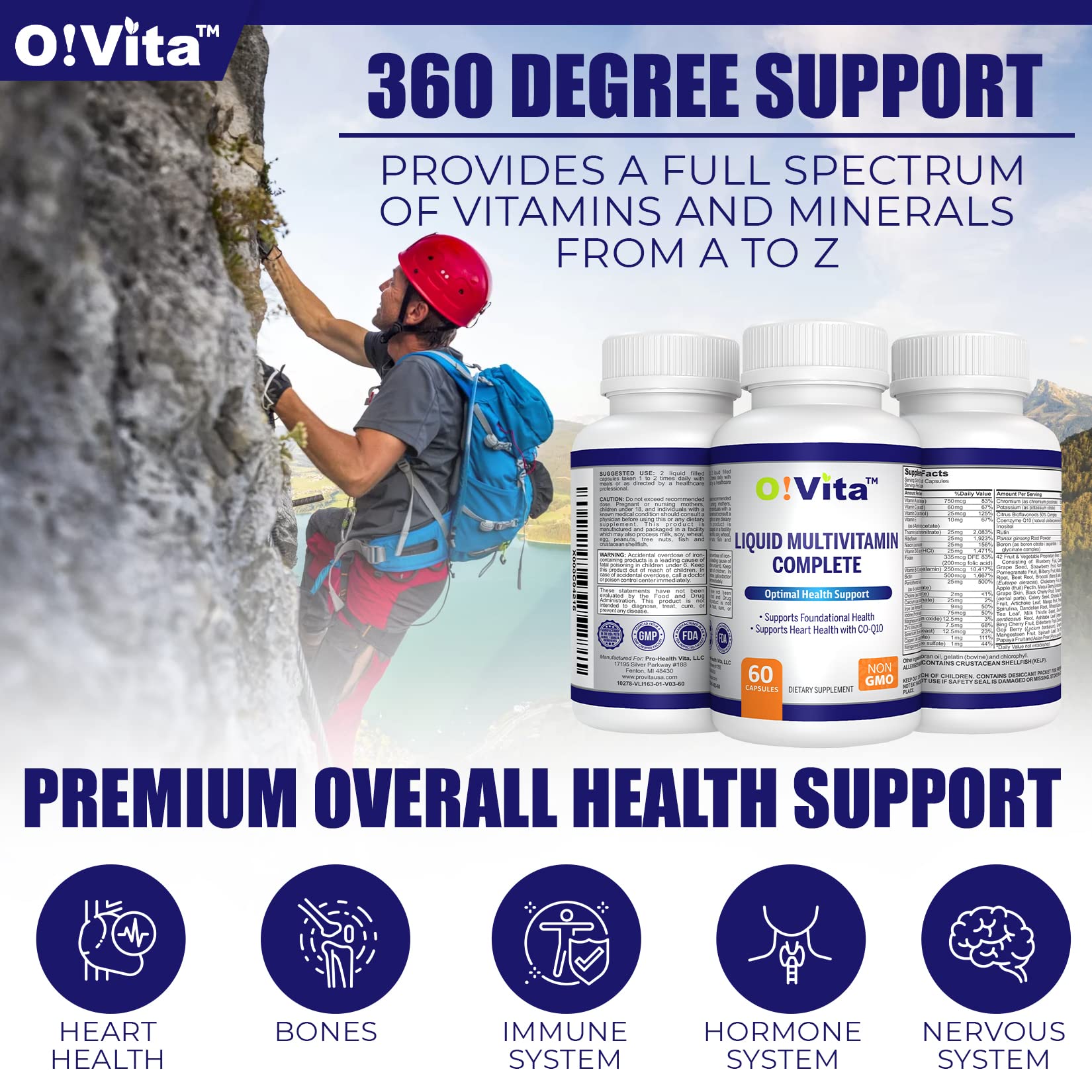 O!VITA Liquid Multivitamin Complete, with a Full Spectrum of Vitamins and Minerals, Plus 42 Fruits and Vegetable Proprietary Blend, Easy Absorption (60 Vegan Liquid Filled Capsules) O!VITA buy supplements canada