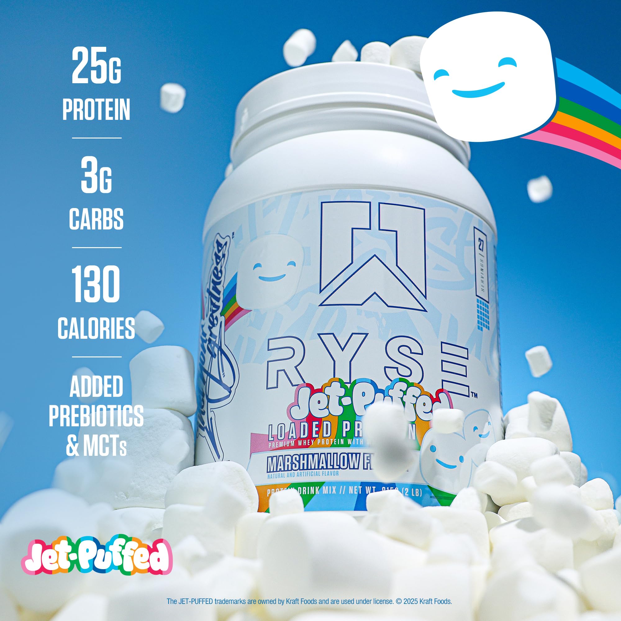 RYSE Loaded Protein Powder - Jet-Puffed Marshmallow - 25g Whey Protein Isolate & Concentrate with Prebiotic Fiber & MCTs - Low Carb, Low Sugar, Digestive-Friendly - 27 Servings / 2 lb Tub RYSE Up Supplements buy supplements canada