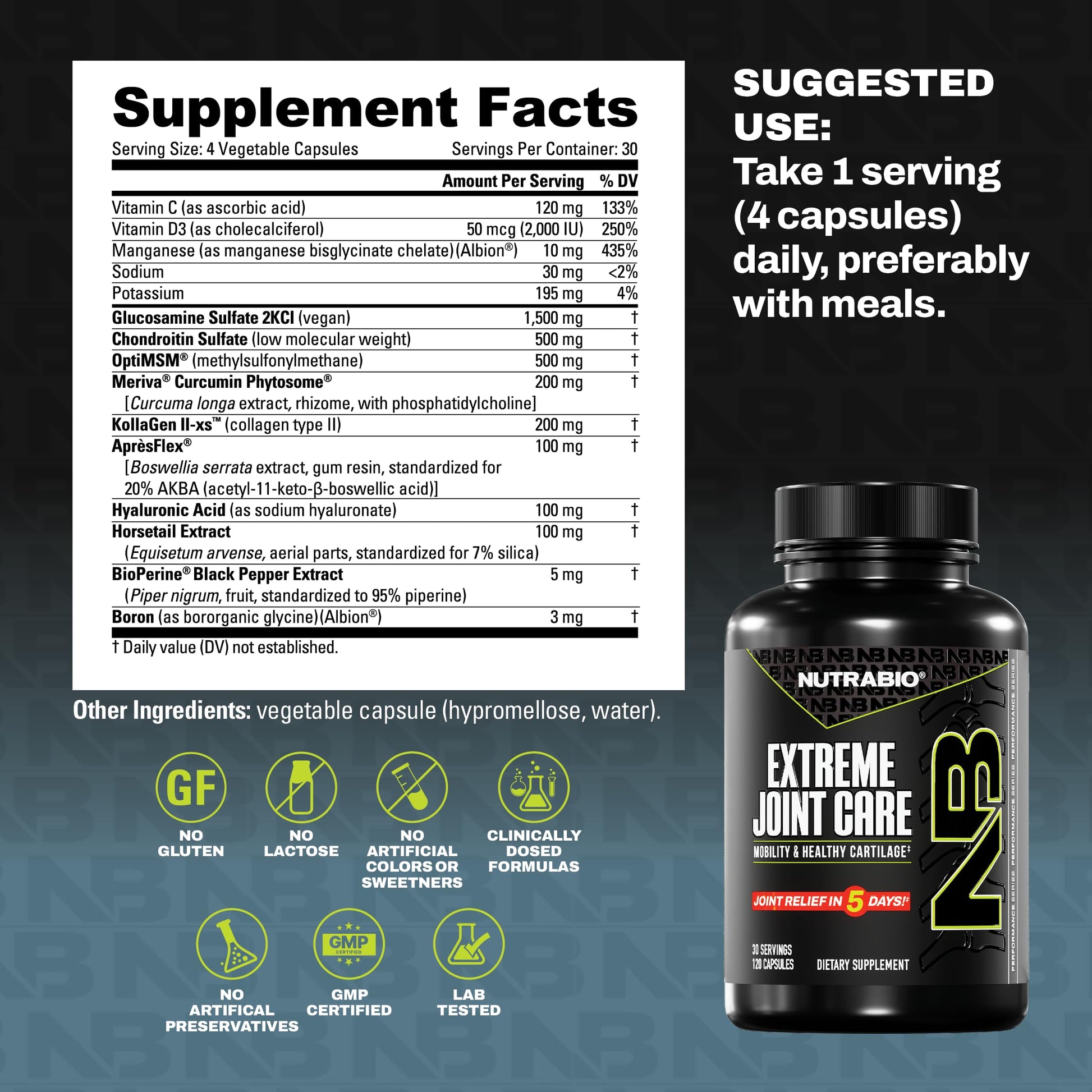 NutraBio Extreme Joint Care - Joint Support Supplement - Joint Health Supplement, Supports Joints, Mobility, and Cartilage - 120 Capsules NutraBio buy supplements canada