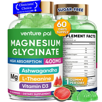 60 Day Supply Magnesium Glycinate 400mg Gummies with Ashwagandha, L-Theanine, CoQ10, Vitamin D3 & B6, Sugar Free Magnesium Gummies for Adults & Kids, Stress Relief, Sleep & Calm, Vegan, Gluten Free Venture Pal buy supplements canada