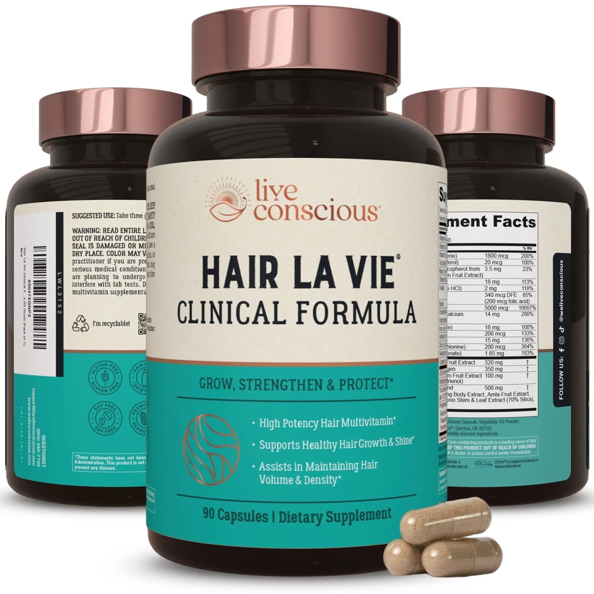 Hair La Vie Live Conscious Clinical Formula Hair Growth Vitamins for Women and Men w/Biotin, Collagen & Saw Palmetto (Pack of 1) Hair La Vie buy supplements canada