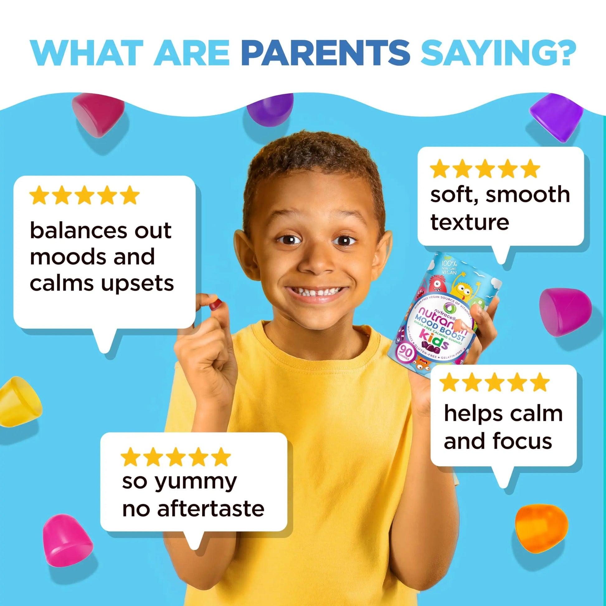 NUTRAMIN Kids Mood Boost Vegan Vitamin Gummy: Calming Magnesium Citrate Supplement for Children with Ashwagandha & Vitamin B Complex to Relax & Focus Nutracelle buy supplements canada
